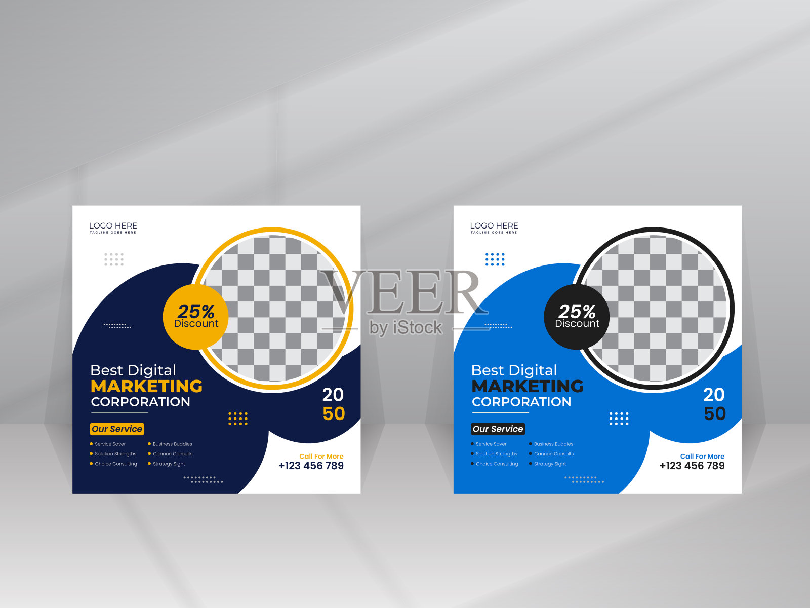 数字营销社交媒体帖子、海报、Web banner设计模板，适用于企业商务机构的多用途商务插画图片素材