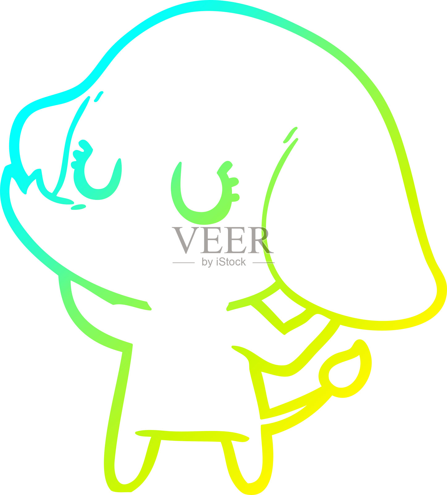 冷梯度线绘制一个可爱的卡通大象插画图片素材