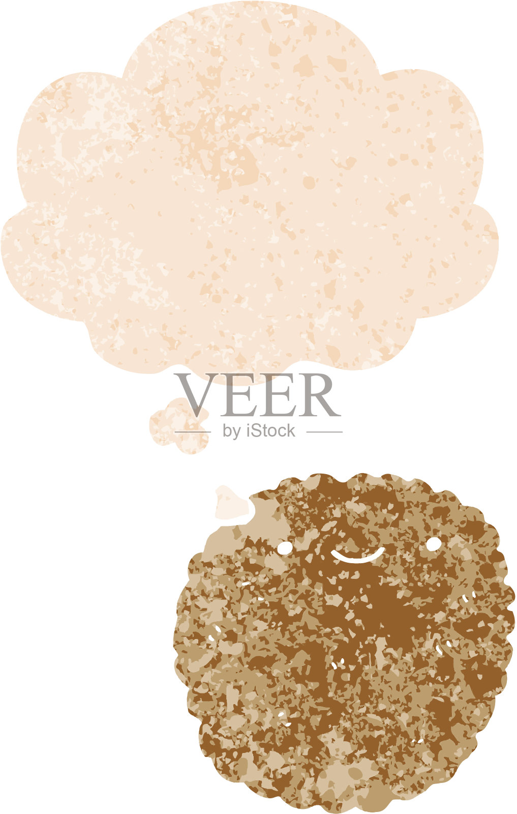 卡通饼干与思想泡沫在垃圾摇滚苦恼复古纹理风格插画图片素材