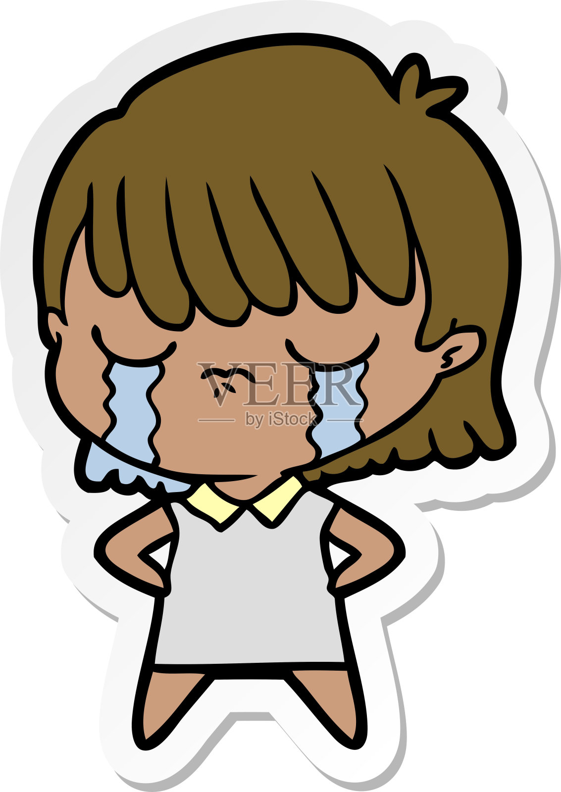 一个卡通女人哭泣的贴纸插画图片素材
