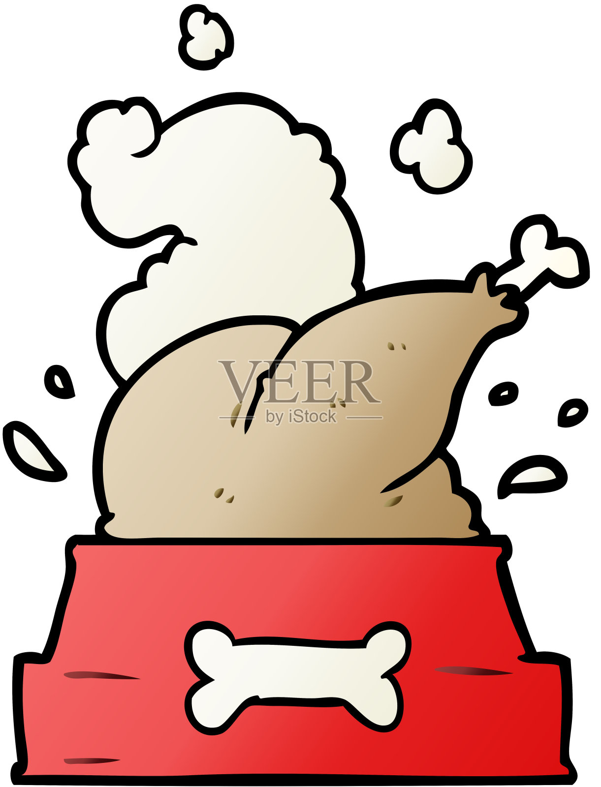 一整只卡通火鸡被塞进狗狗碗里，给一只快乐的圣诞小狗设计元素图片