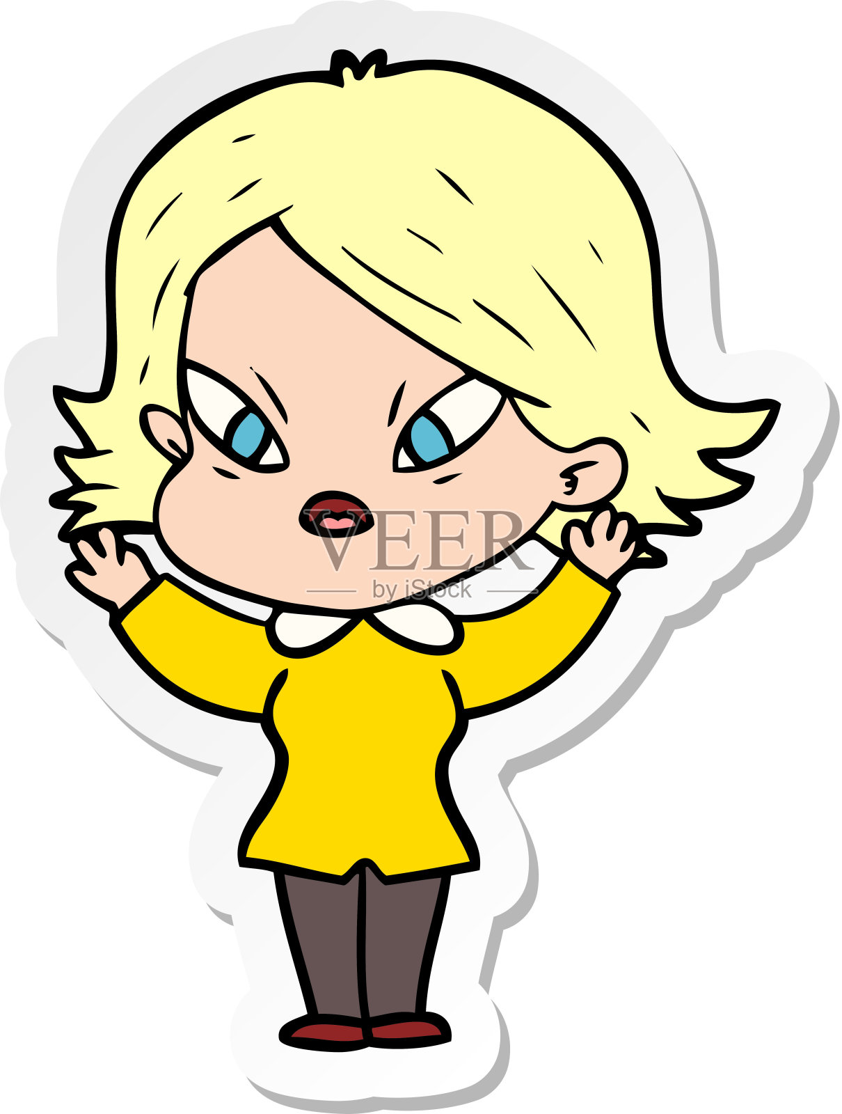 一个卡通压力女人的贴纸插画图片素材
