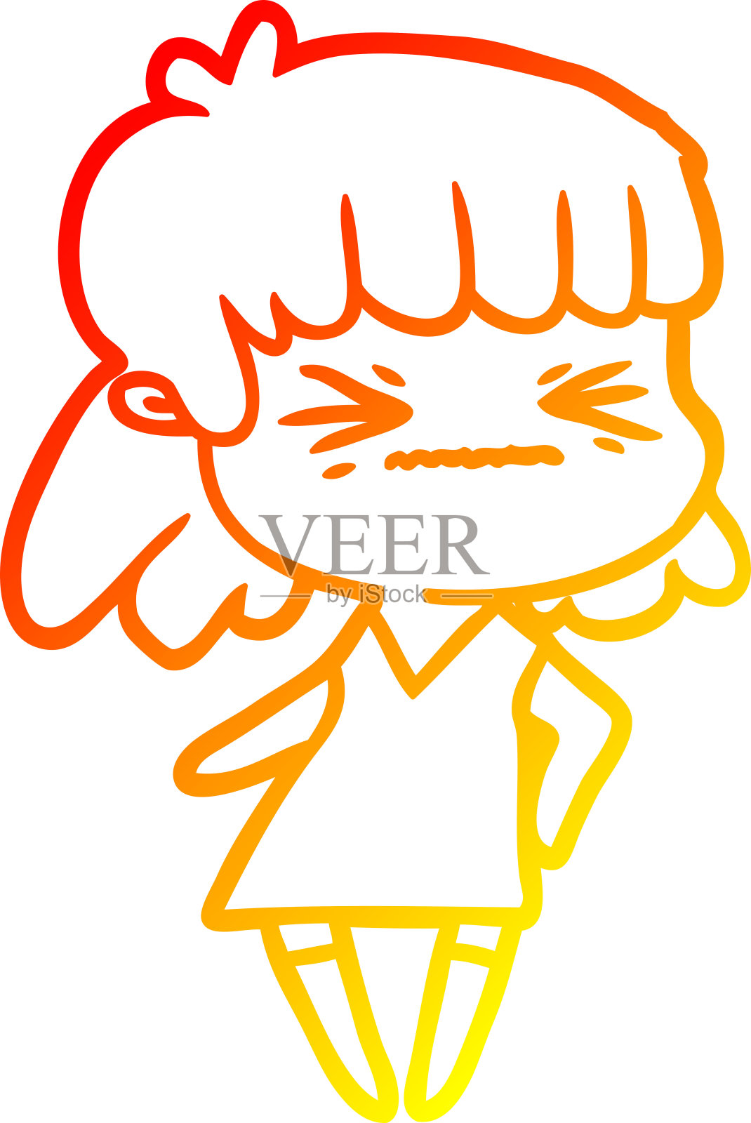 温暖的梯度线画一个卡通愤怒的女孩插画图片素材