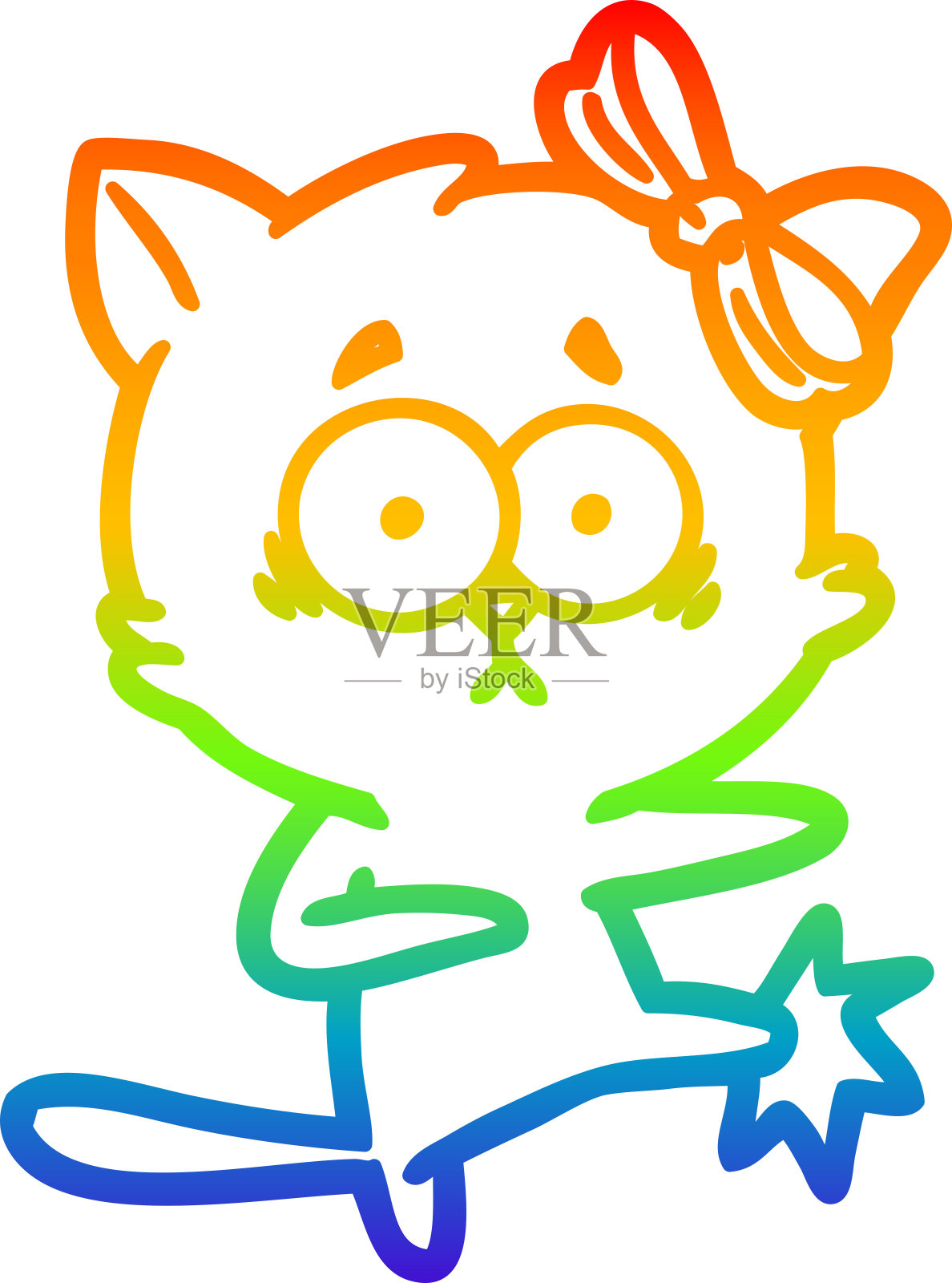 彩虹渐变线绘制的卡通猫设计元素图片