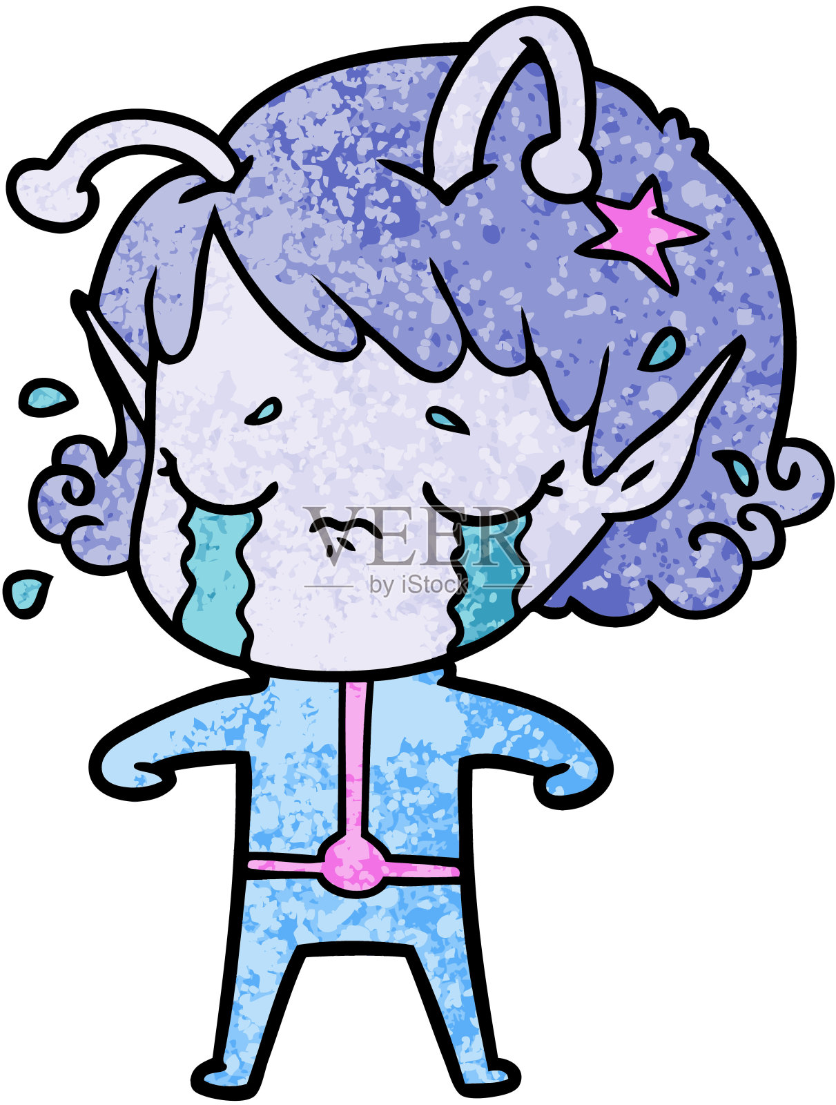 卡通哭泣的外星女孩插画图片素材