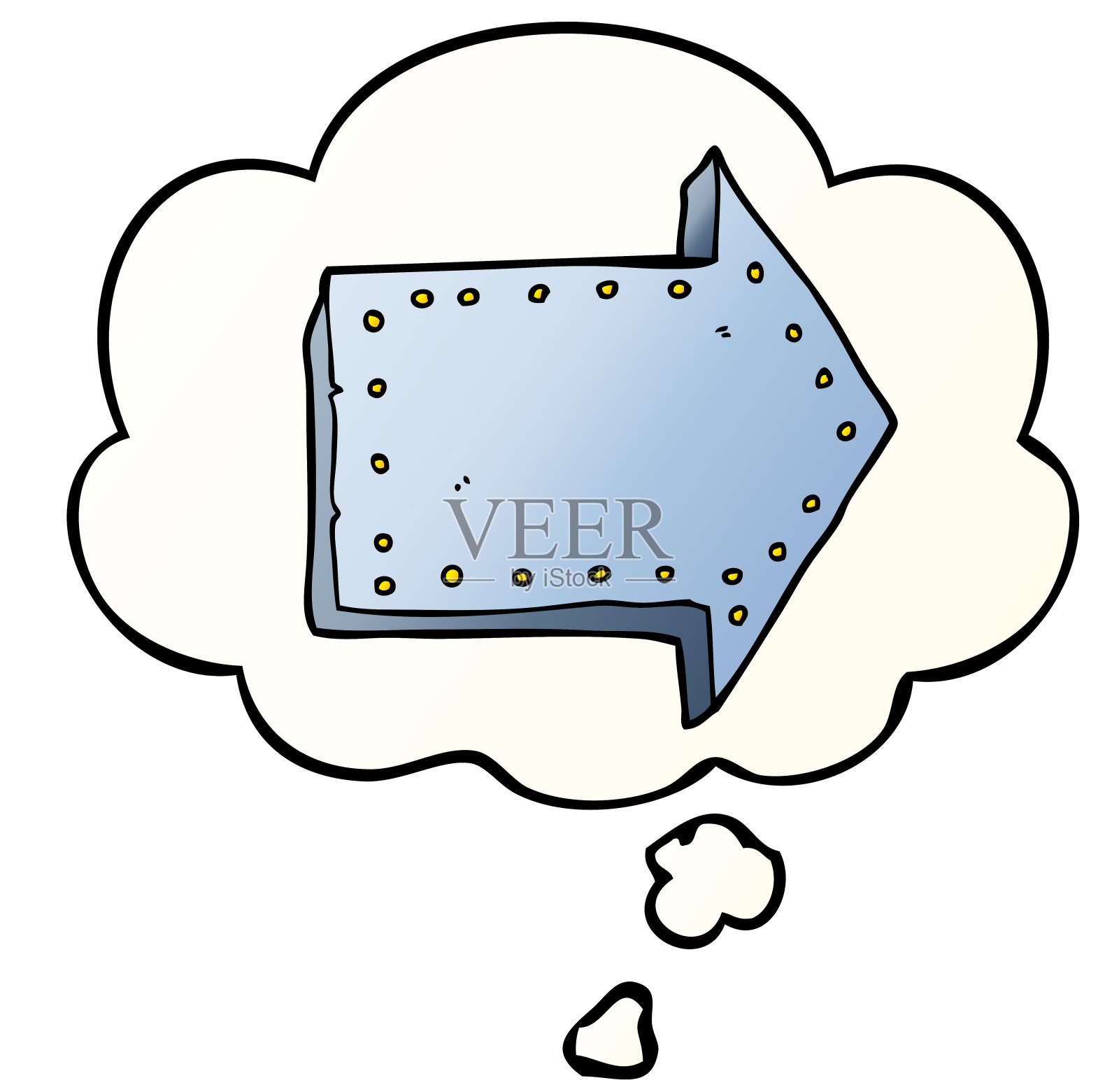 卡通指向箭头与思想泡沫在平滑渐变风格插画图片素材