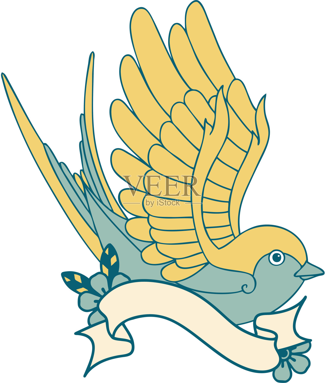 有一只燕子旗帜的传统纹身插画图片素材