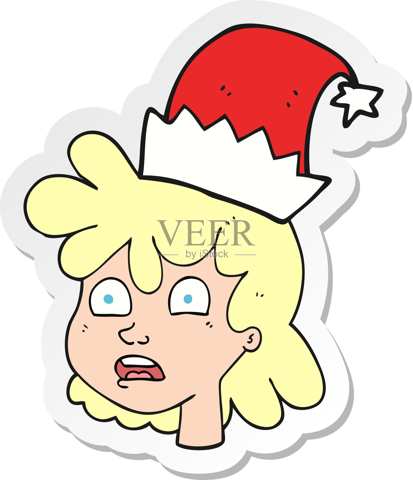 戴着圣诞帽的卡通女人贴纸插画图片素材