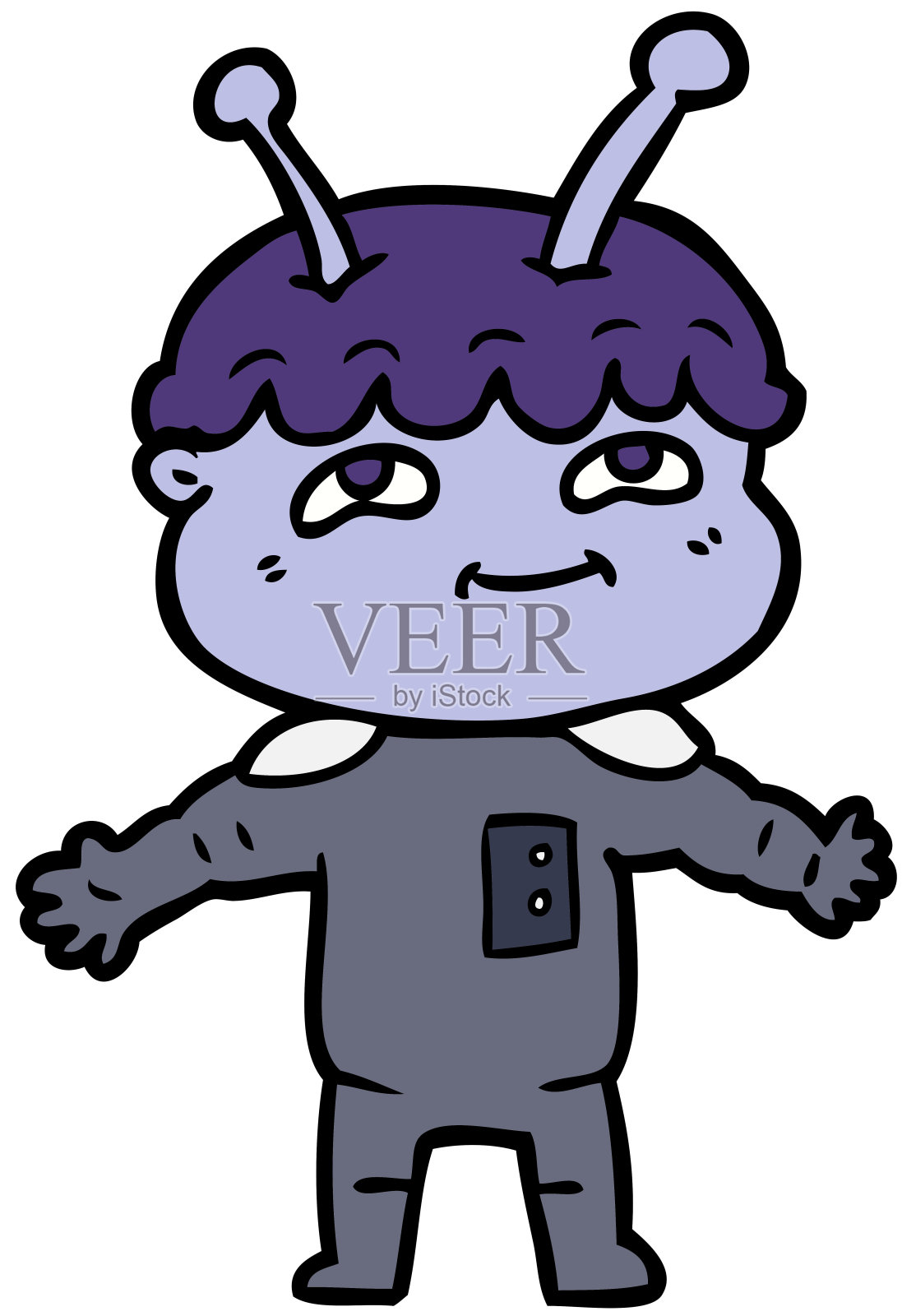 友好的卡通宇航员张开双臂插画图片素材