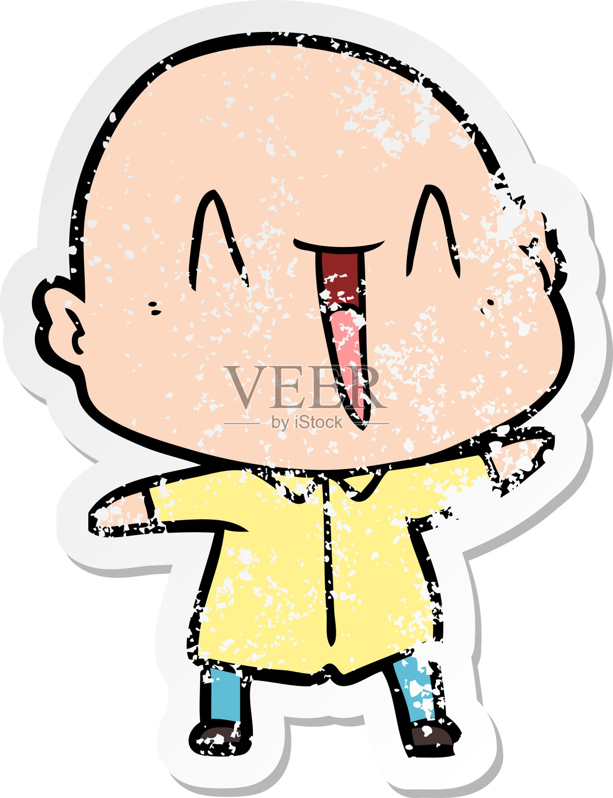 苦恼的贴纸一个快乐的卡通光头男子插画图片素材