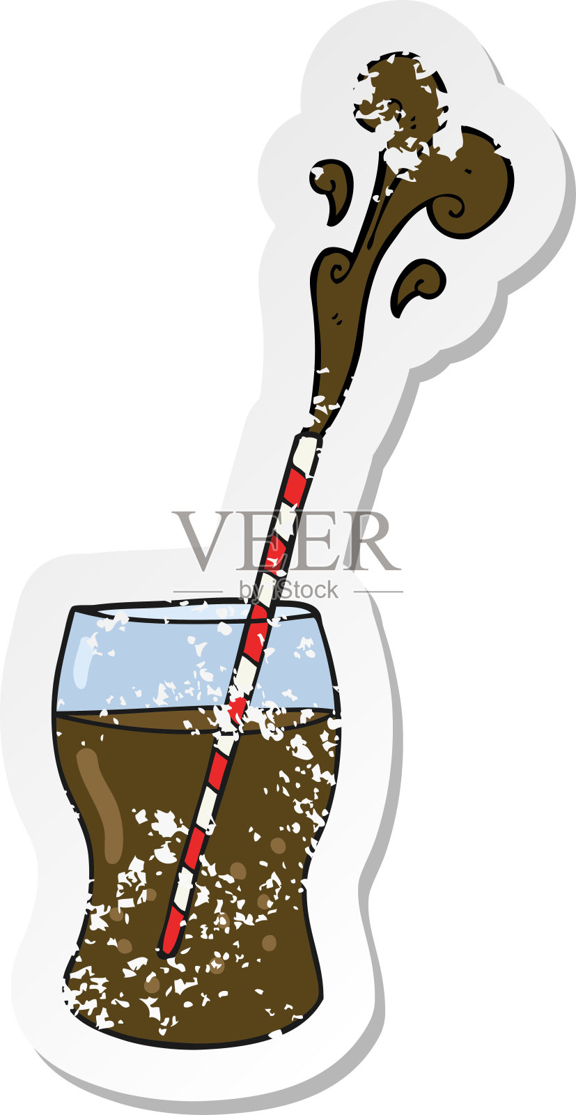 卡通碳酸饮料的复古心疼贴纸插画图片素材