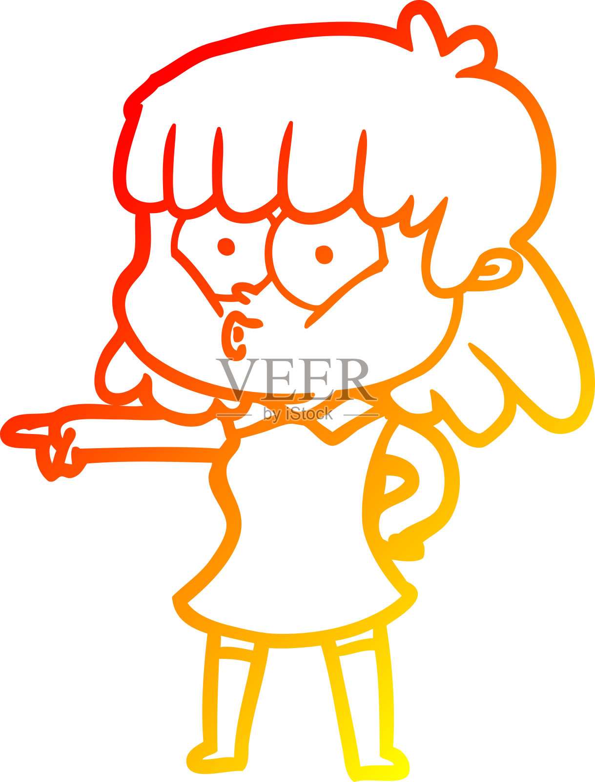 温暖的梯度线画卡通吹口哨的女孩指向插画图片素材