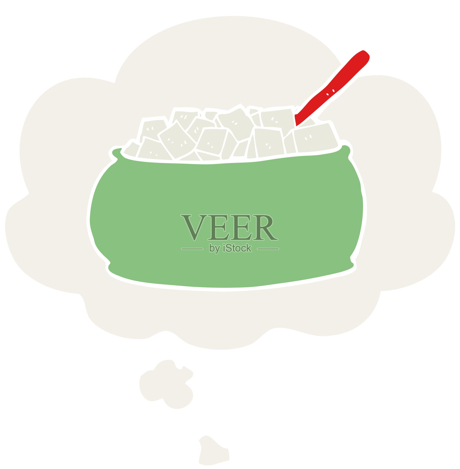 卡通糖碗与思想泡泡在复古风格插画图片素材