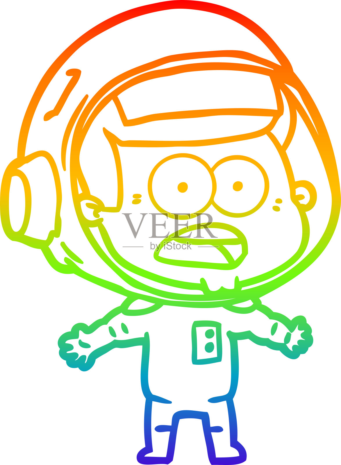 彩虹渐变线绘制的卡通惊奇宇航员插画图片素材