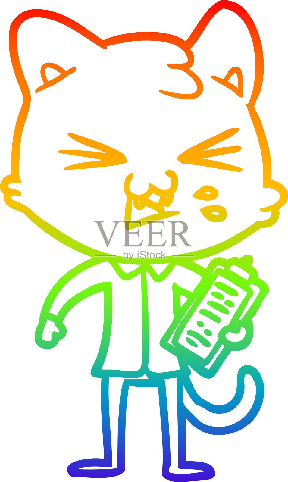 彩虹渐变线绘制卡通猫嘶嘶声设计元素图片