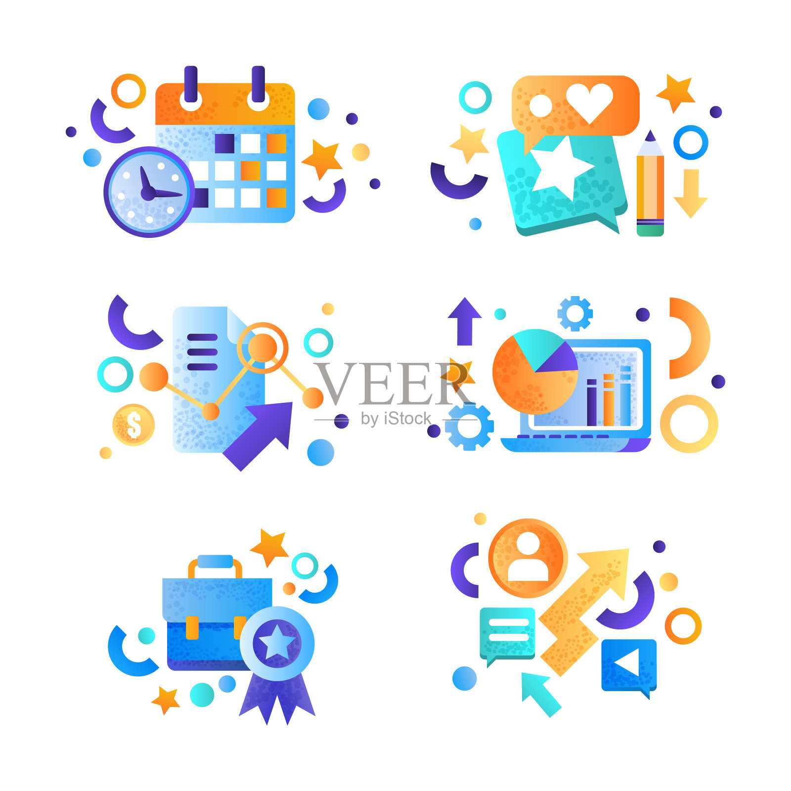 带有日历的业务和办公室工作项目图标素材