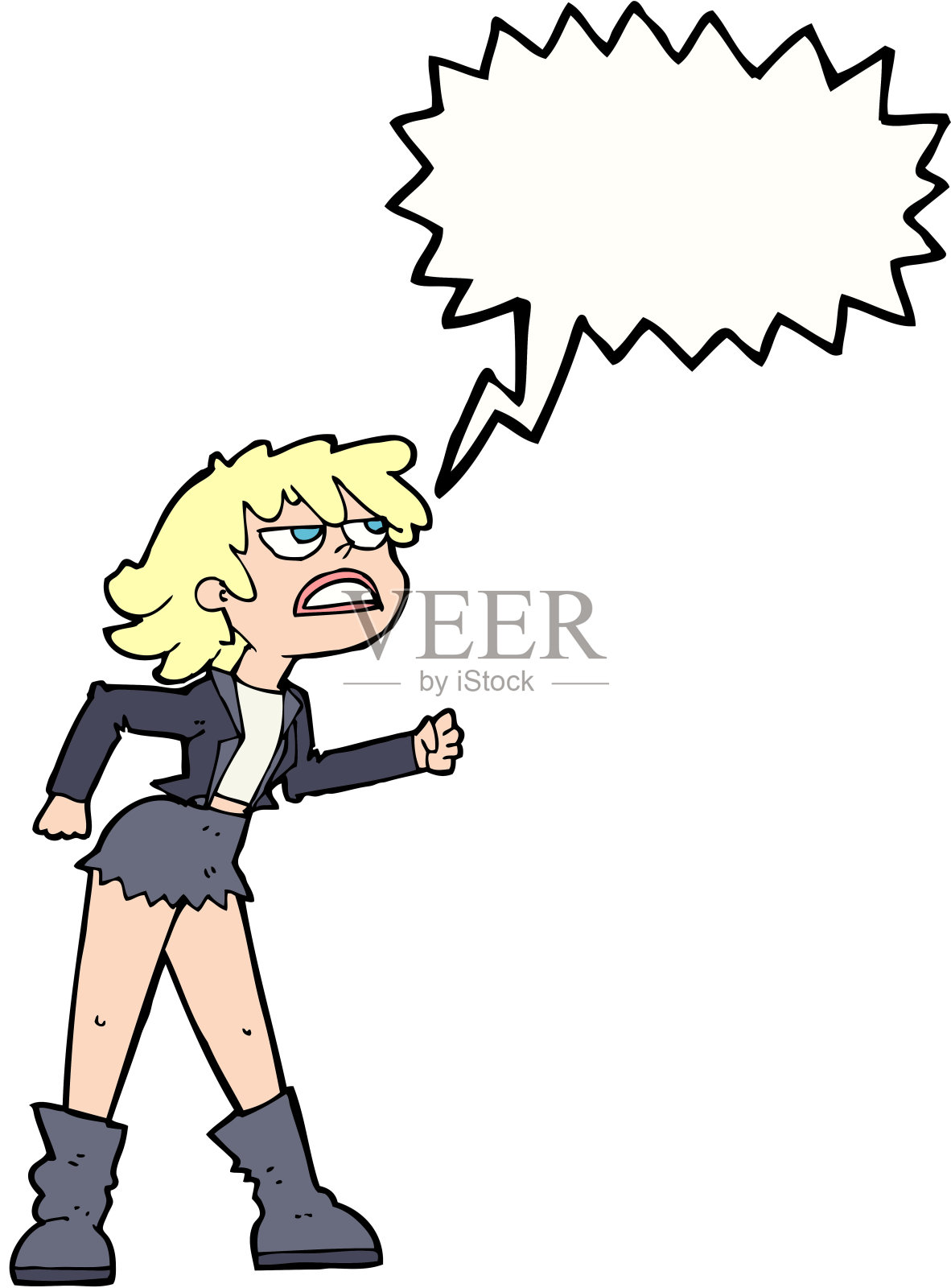 卡通愤怒的飞车党女孩说话泡沫插画图片素材