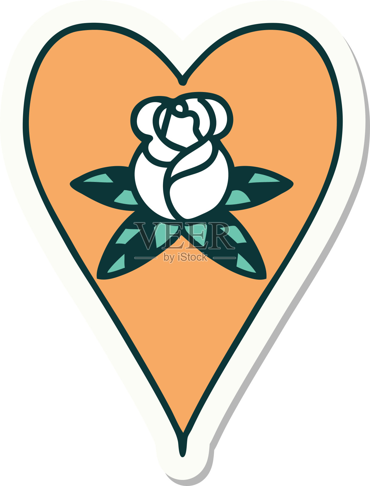 贴纸的纹身在传统风格的心和花插画图片素材