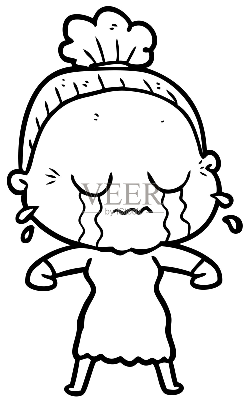 卡通哭泣的老太太插画图片素材