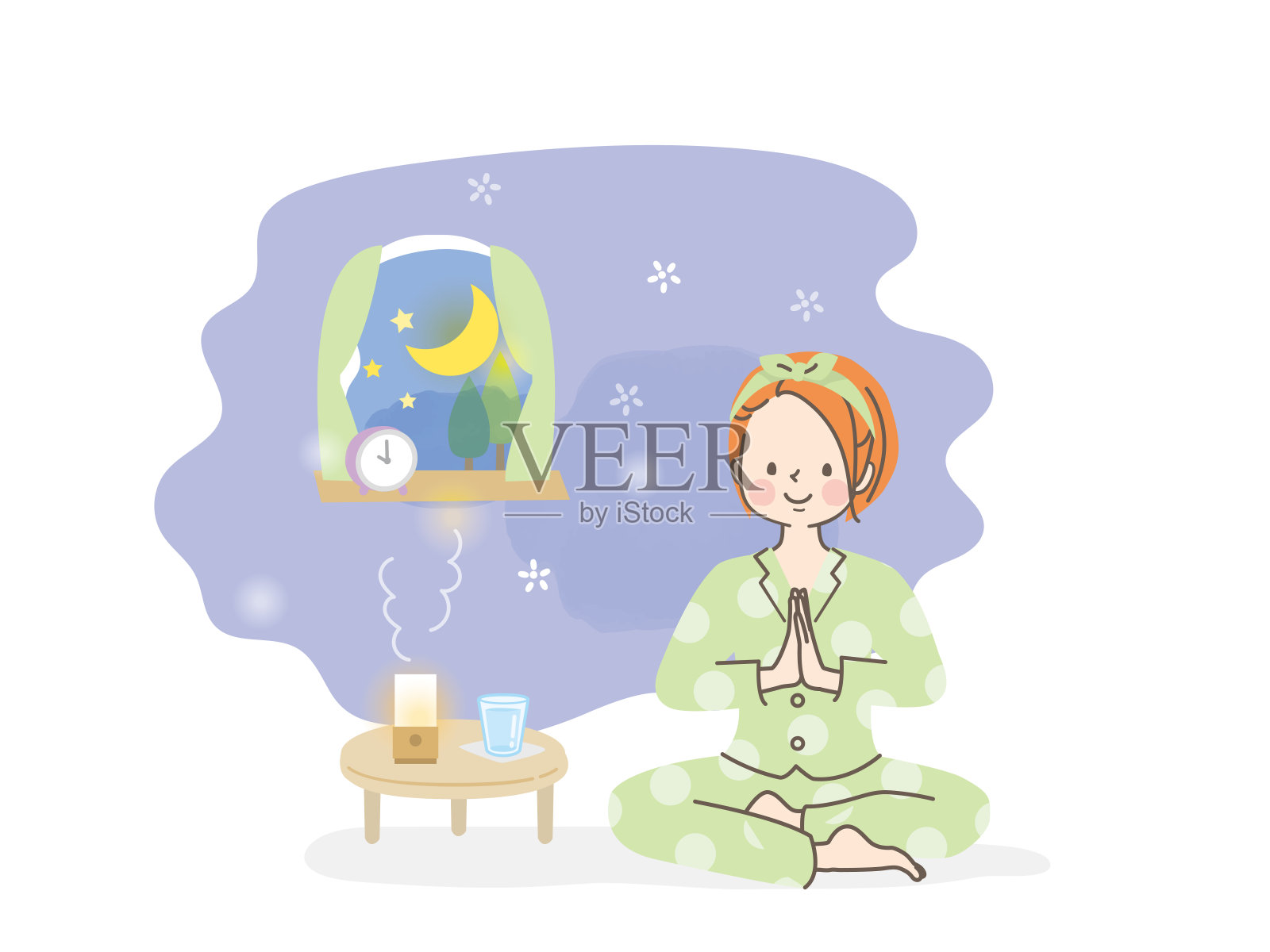 女人睡前做瑜伽的插图插画图片素材