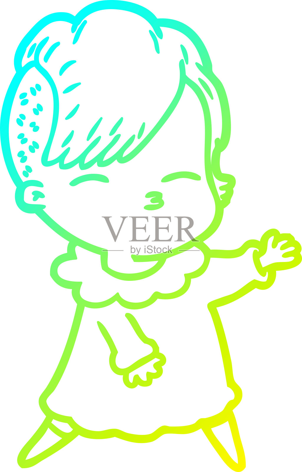 冷梯度线画一个卡通眯眼女孩插画图片素材