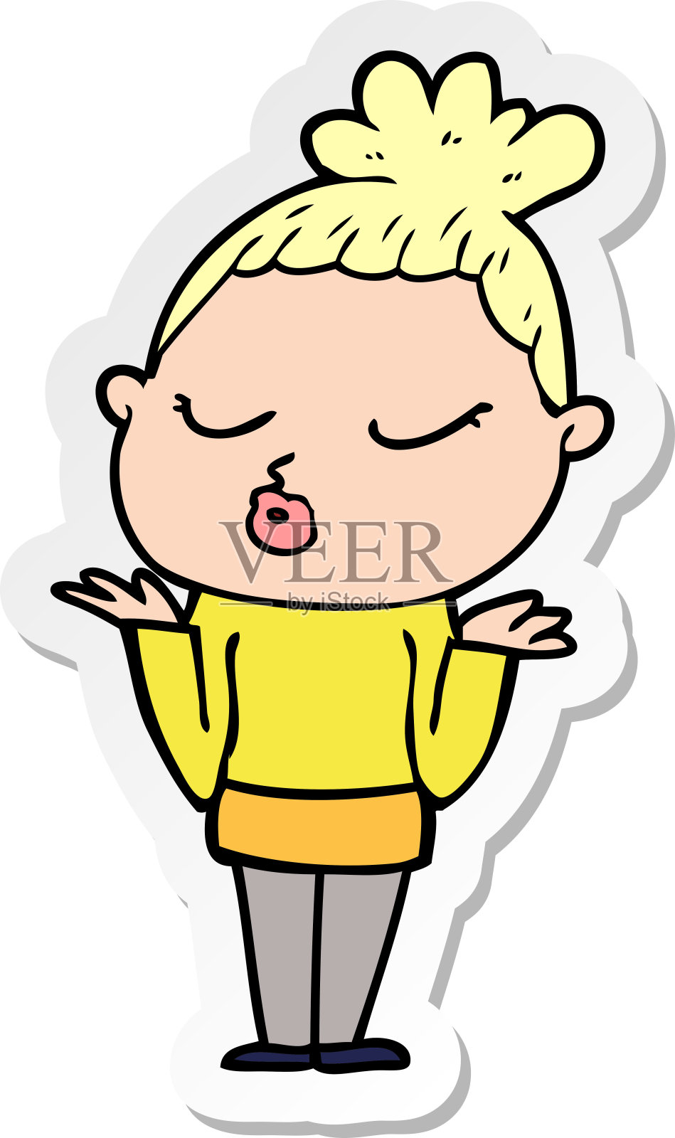 一个卡通的冷静女人的贴纸插画图片素材