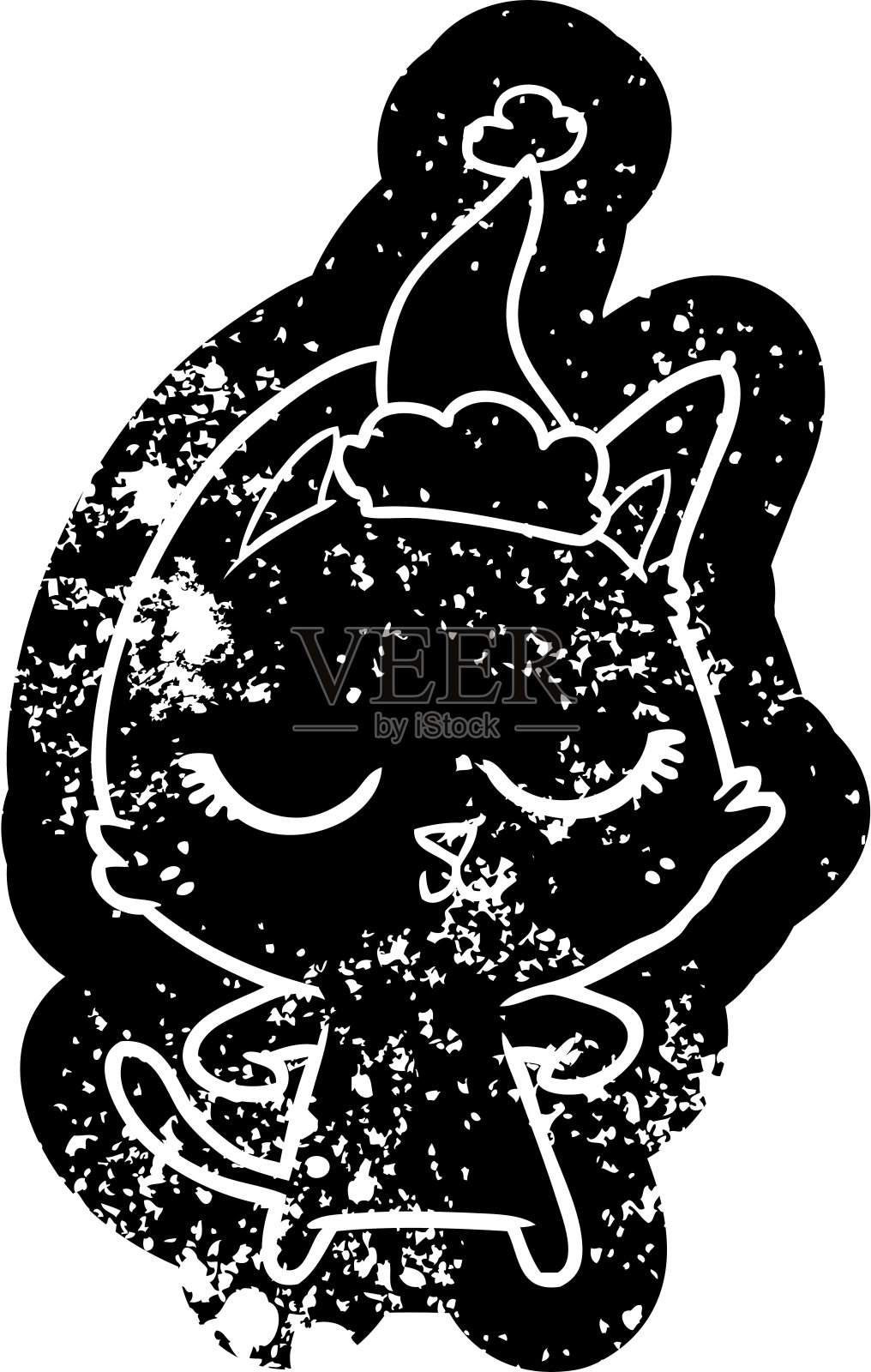 冷静古怪的卡通心疼的猫戴着圣诞老人的帽子设计元素图片