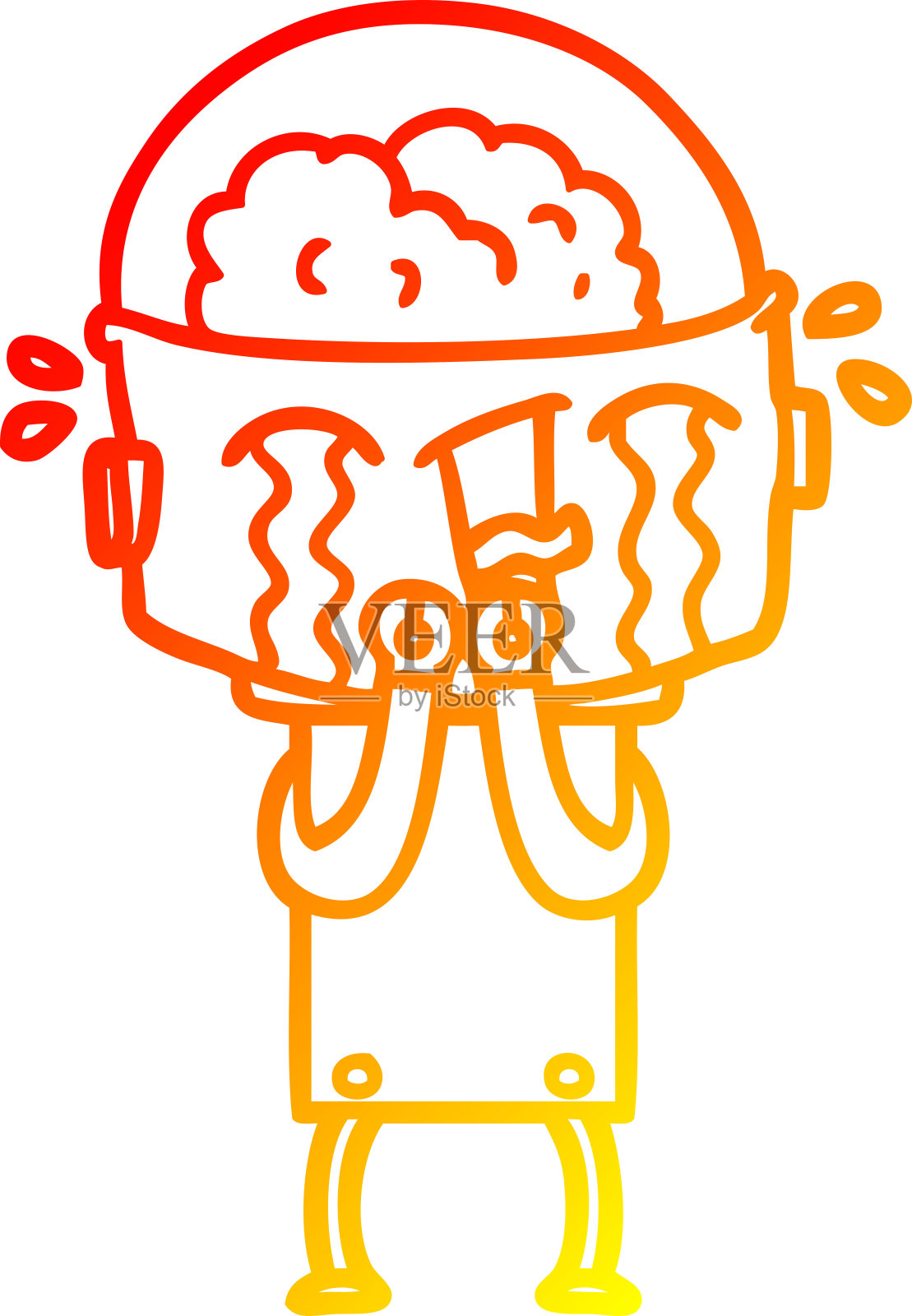 温暖梯度线绘制的卡通哭泣机器人插画图片素材