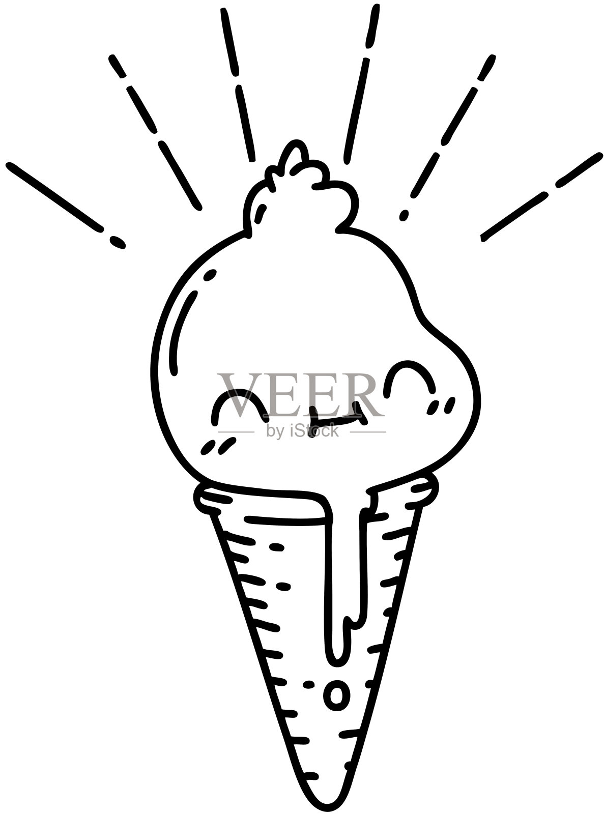 插图的传统黑线工作纹身风格的冰淇淋字符插画图片素材