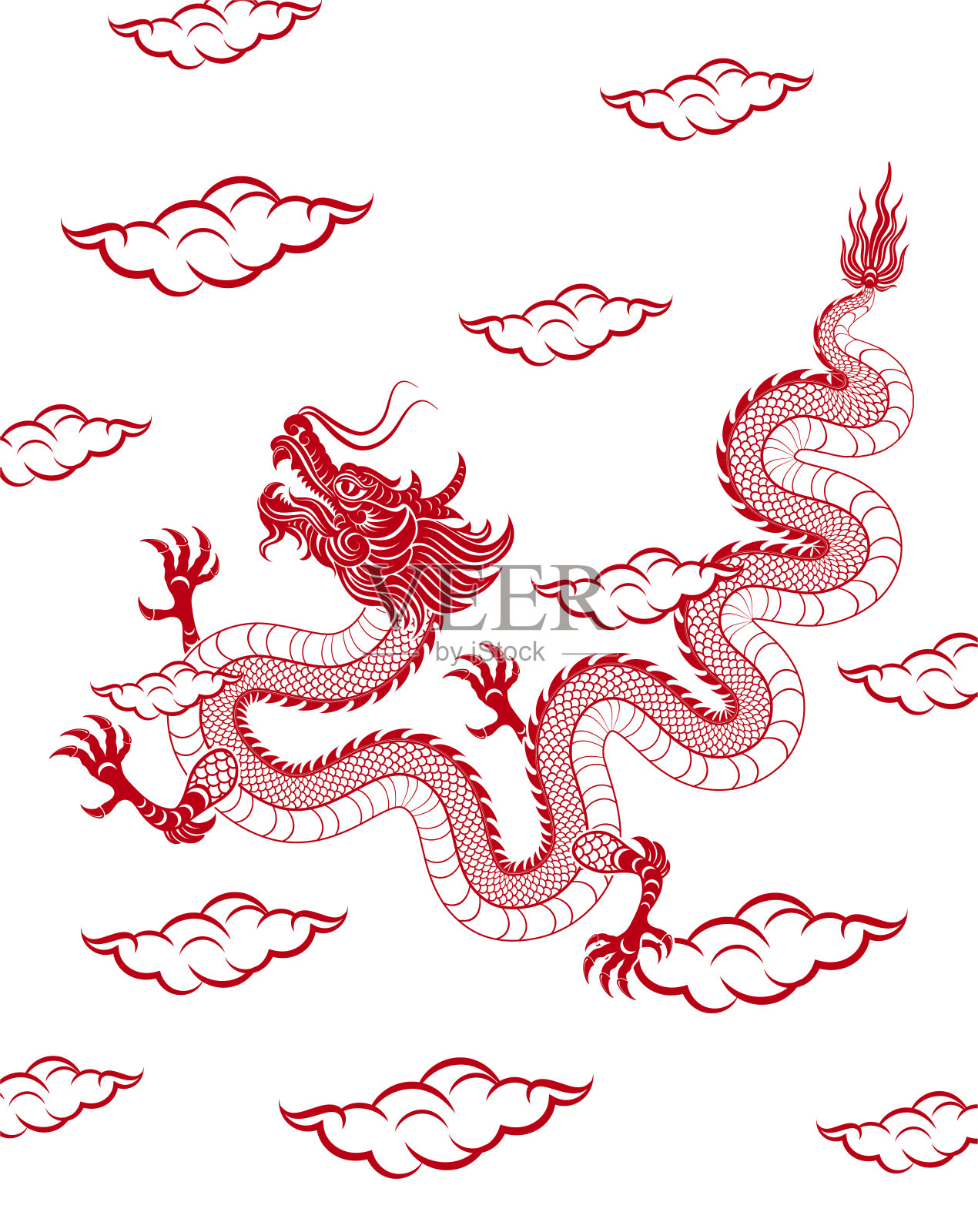 中国传统的红色龙插画图片素材