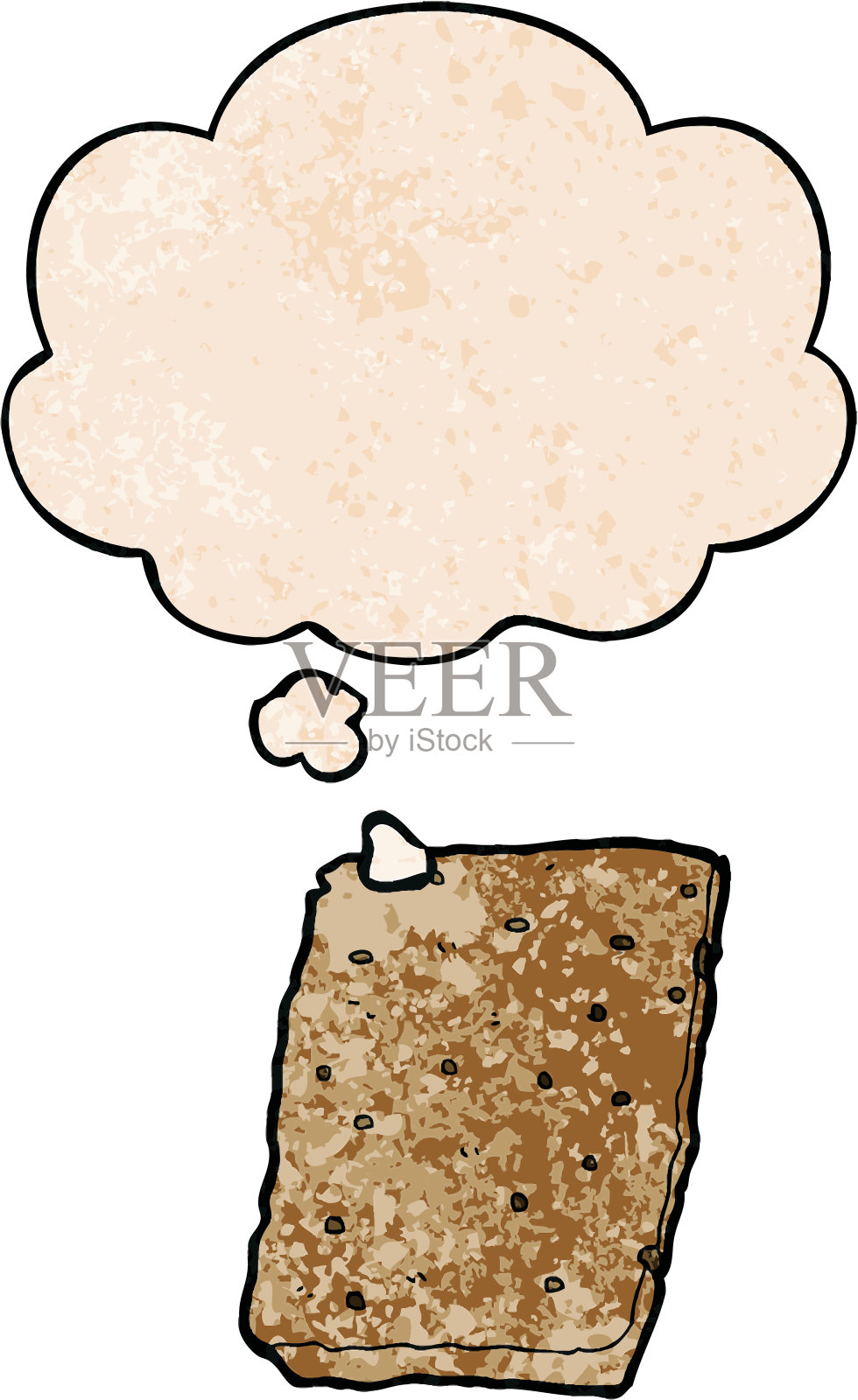 卡通烙饼与思想泡泡在垃圾质感风格插画图片素材