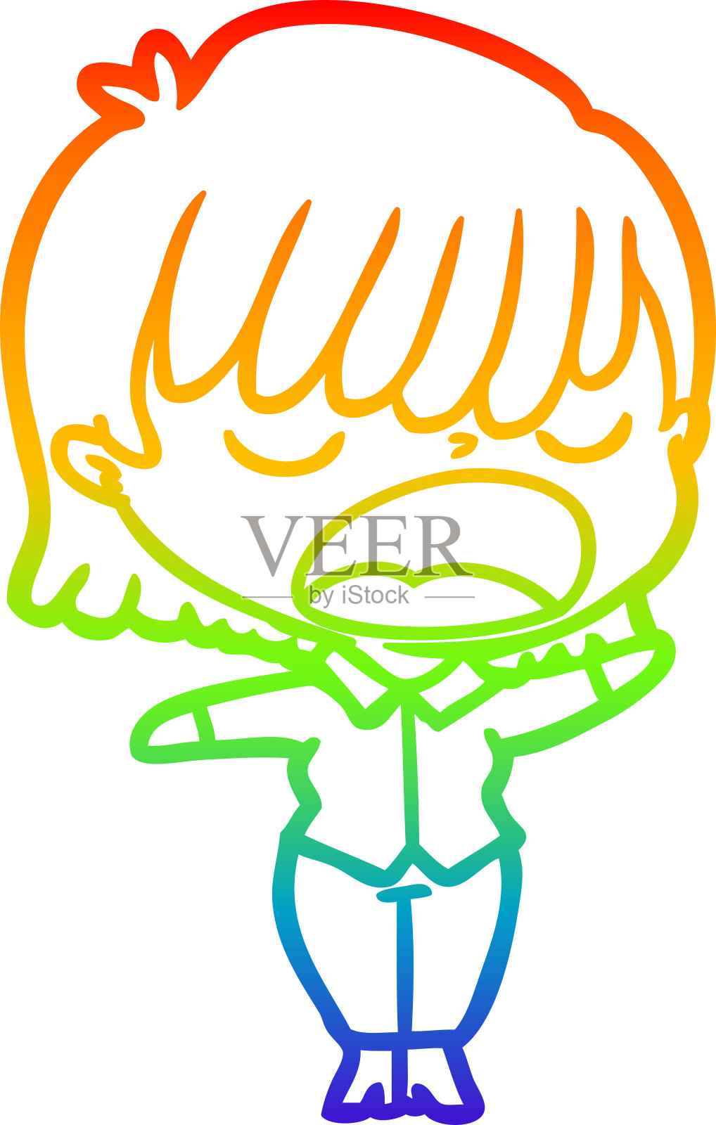 彩虹渐变线画一个卡通女人大声说话插画图片素材