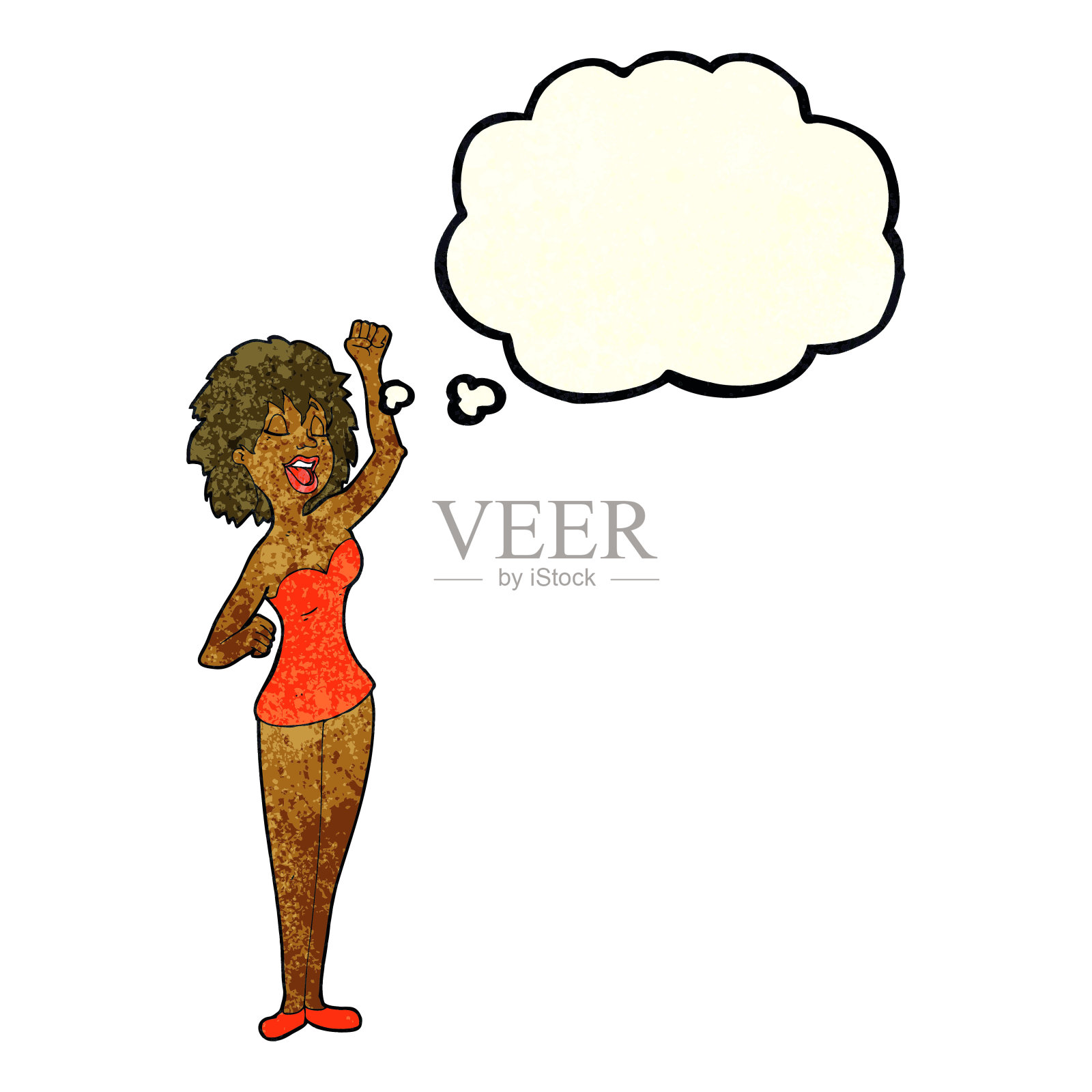 卡通跳舞的女人与思想泡泡插画图片素材