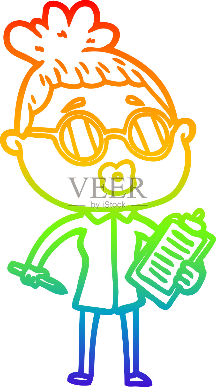 彩虹渐变线条画的卡通女经理戴眼镜插画图片素材