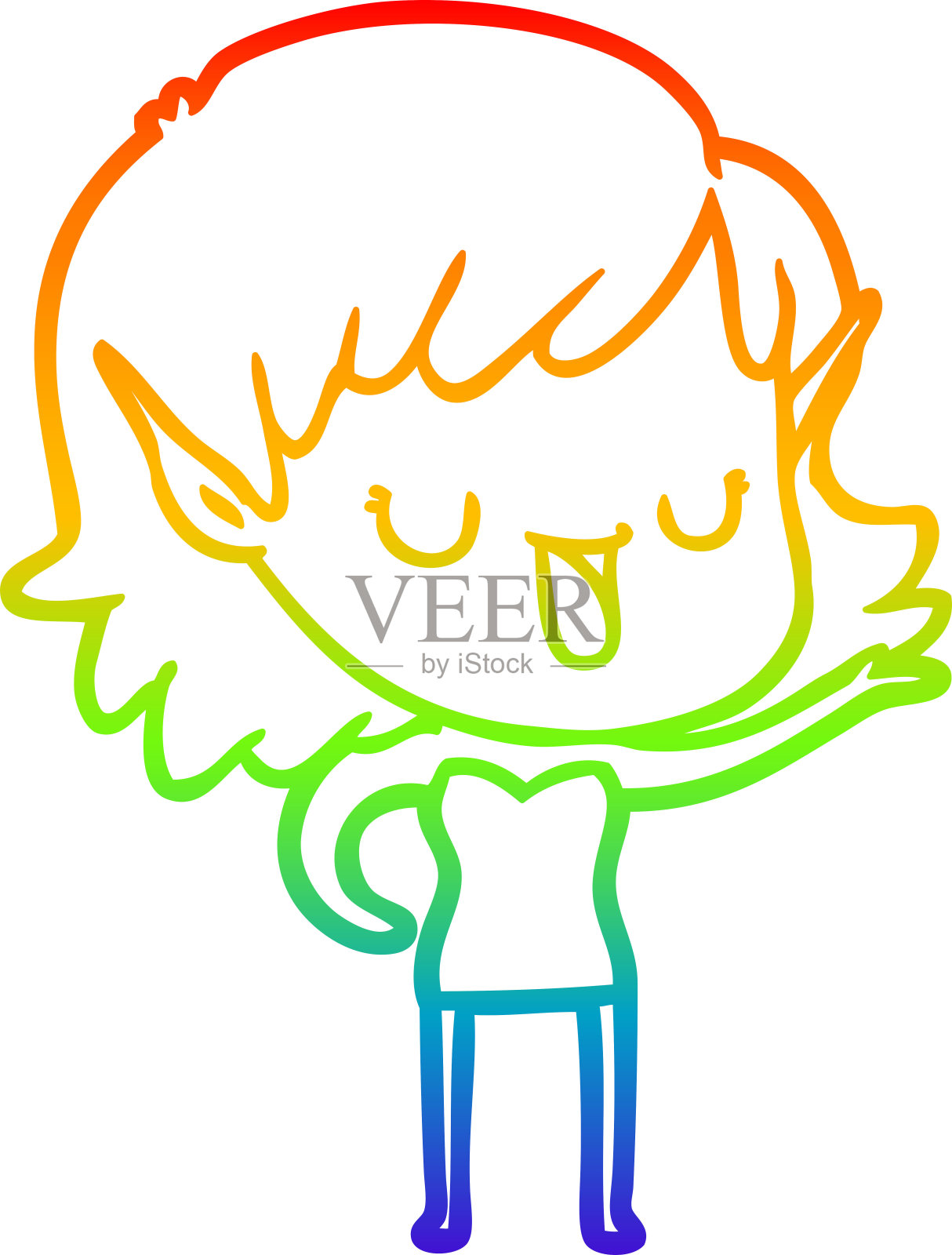 彩虹渐变线绘制的卡通精灵女孩插画图片素材