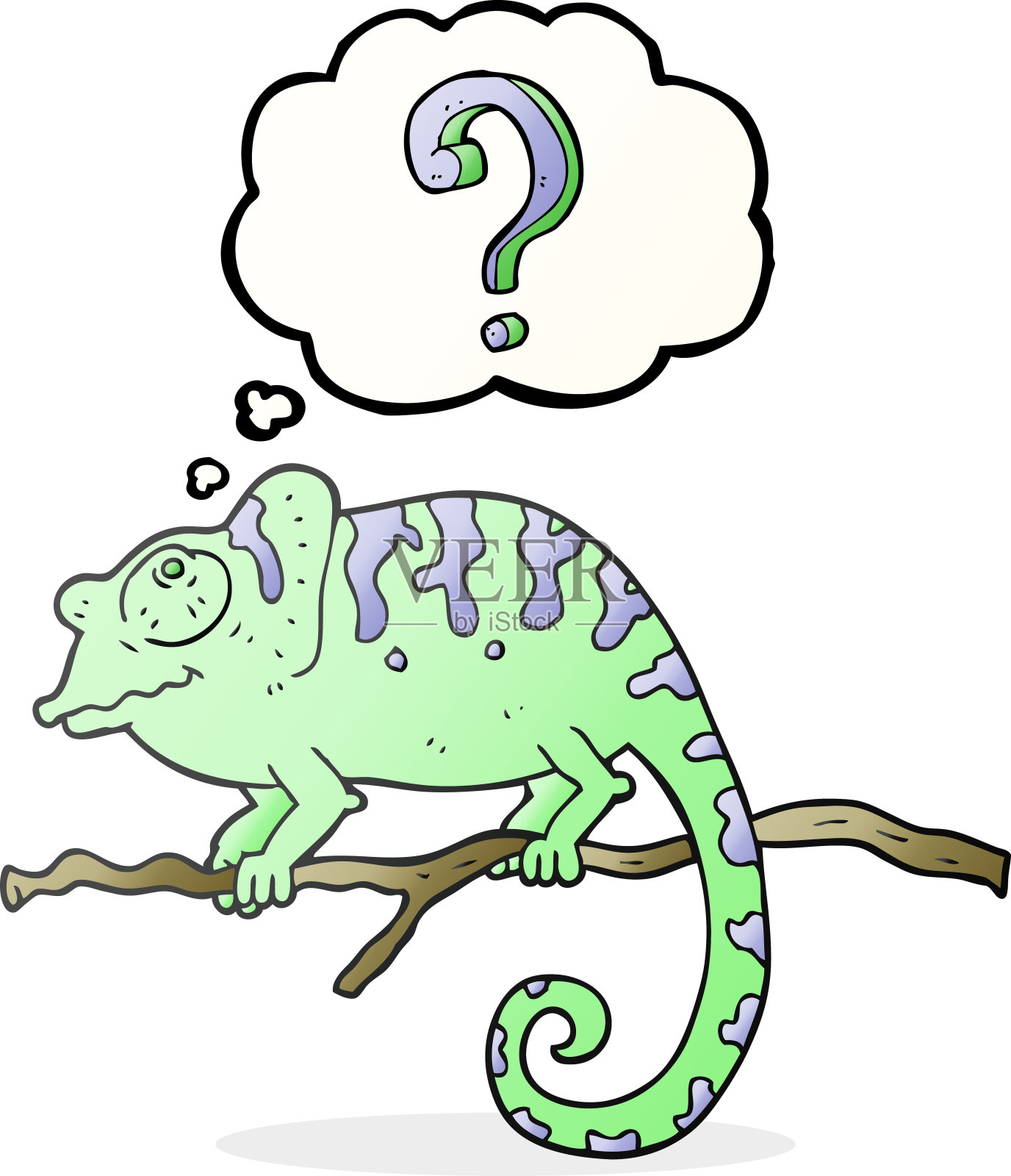 手绘思想泡泡卡通好奇的变色龙插画图片素材