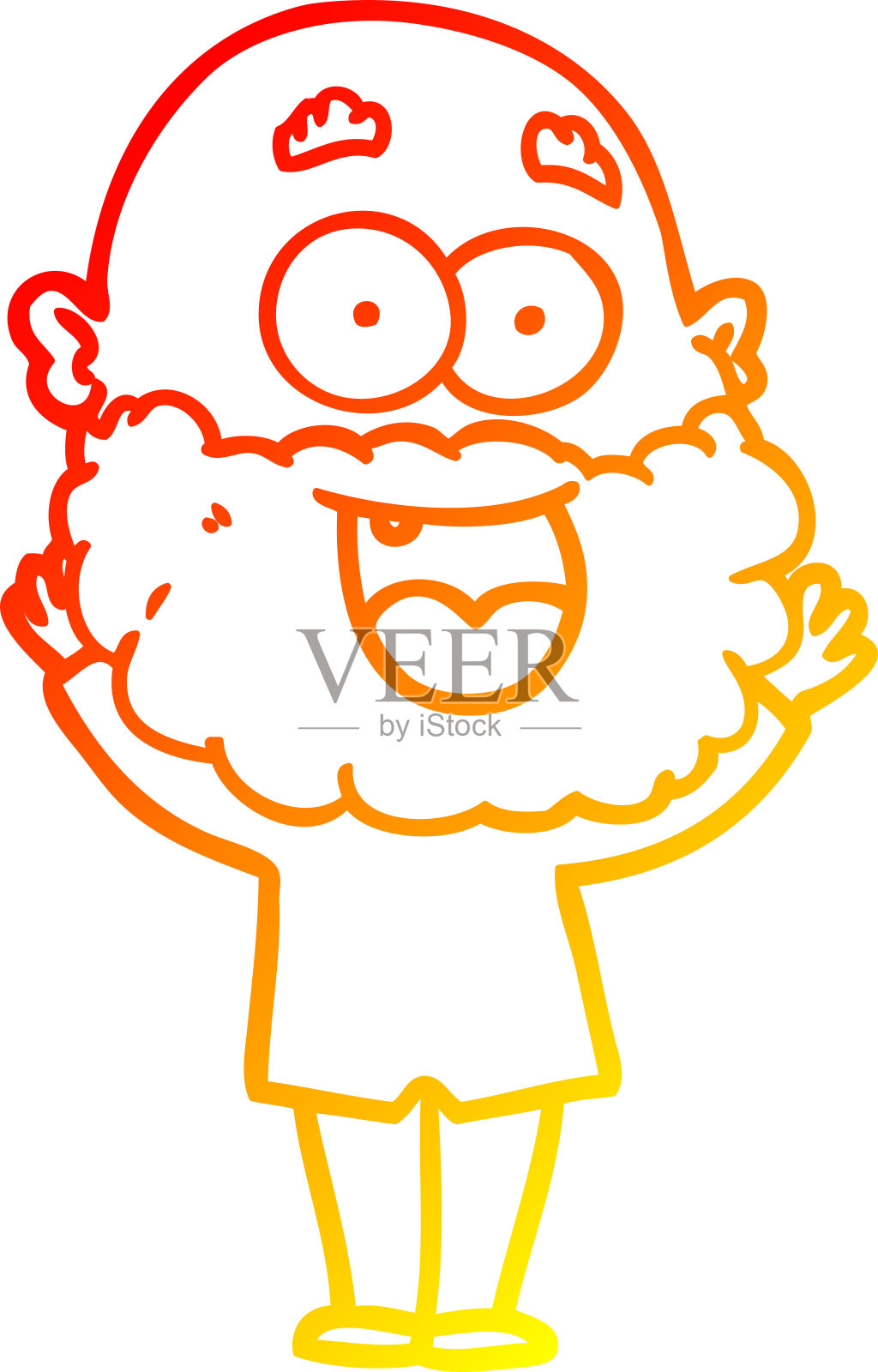 温暖的梯度线画一个卡通疯狂的快乐的人与胡子插画图片素材