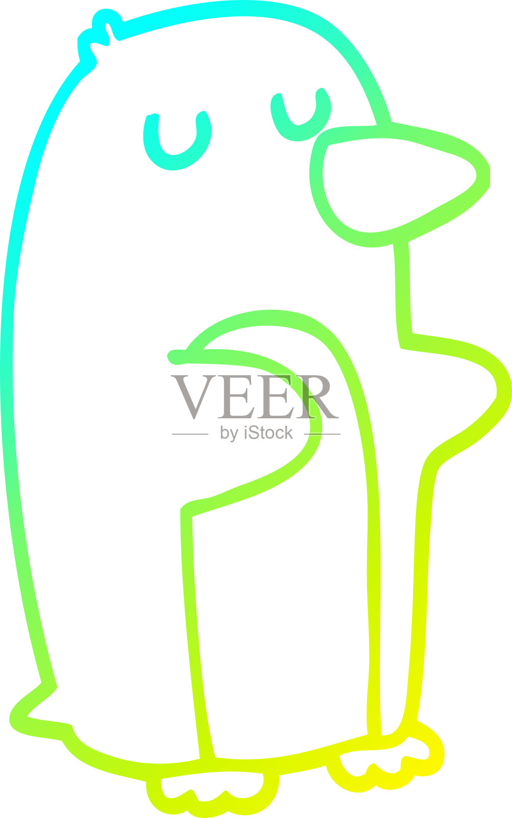 冷梯度线绘制的卡通企鹅插画图片素材