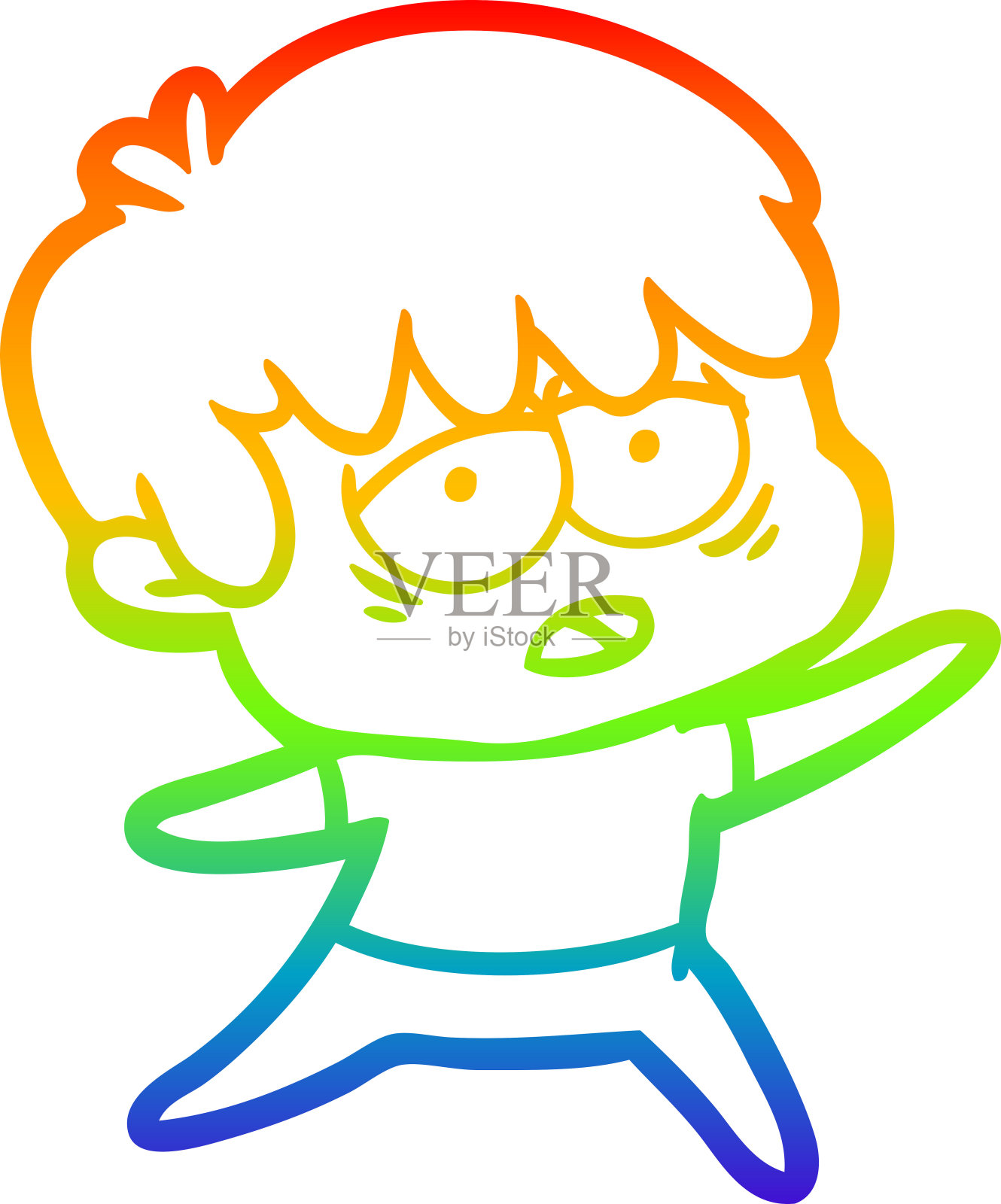 彩虹渐变线条画一个卡通筋疲力尽的男孩插画图片素材