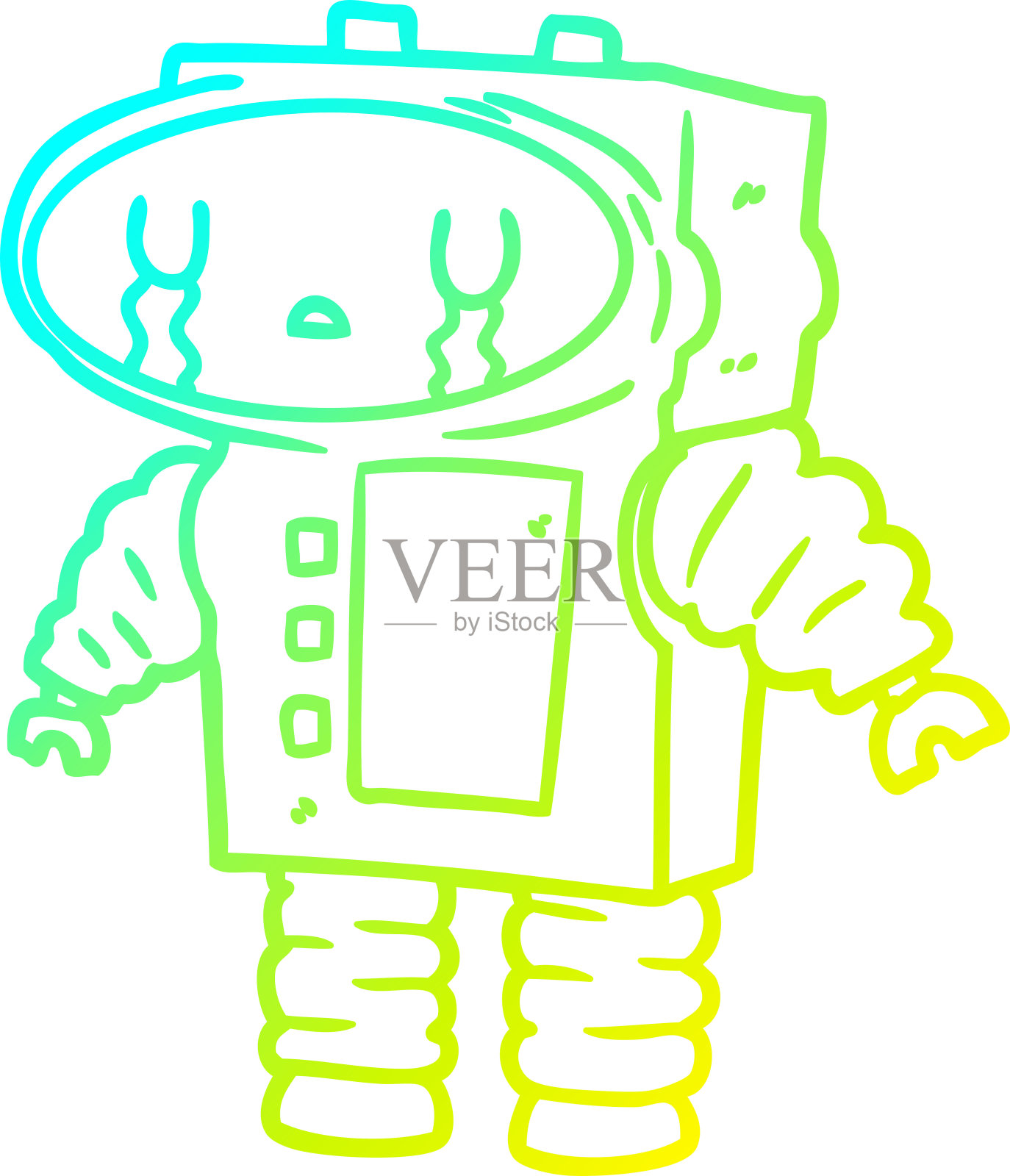 冷梯度线绘制的卡通机器人哭泣插画图片素材