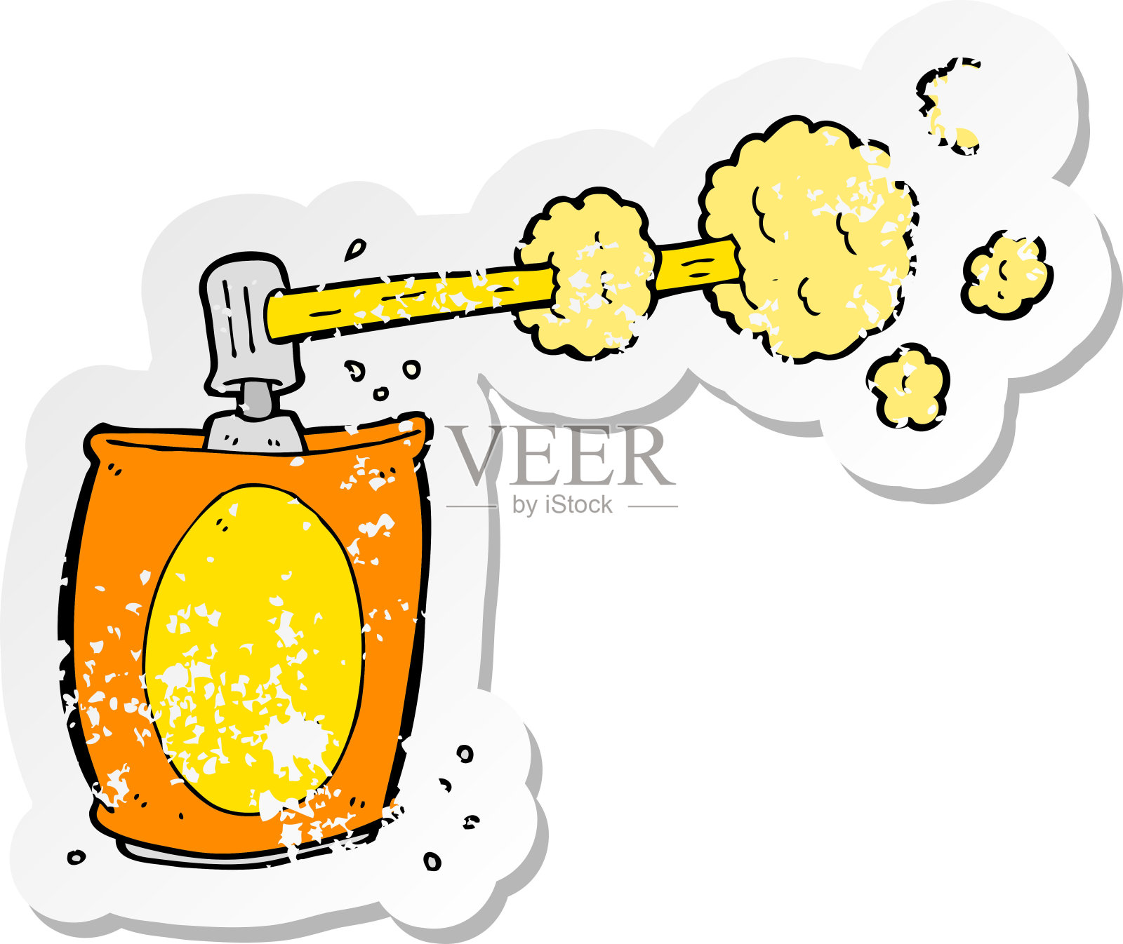 一个卡通喷雾剂罐的复古心疼贴纸插画图片素材