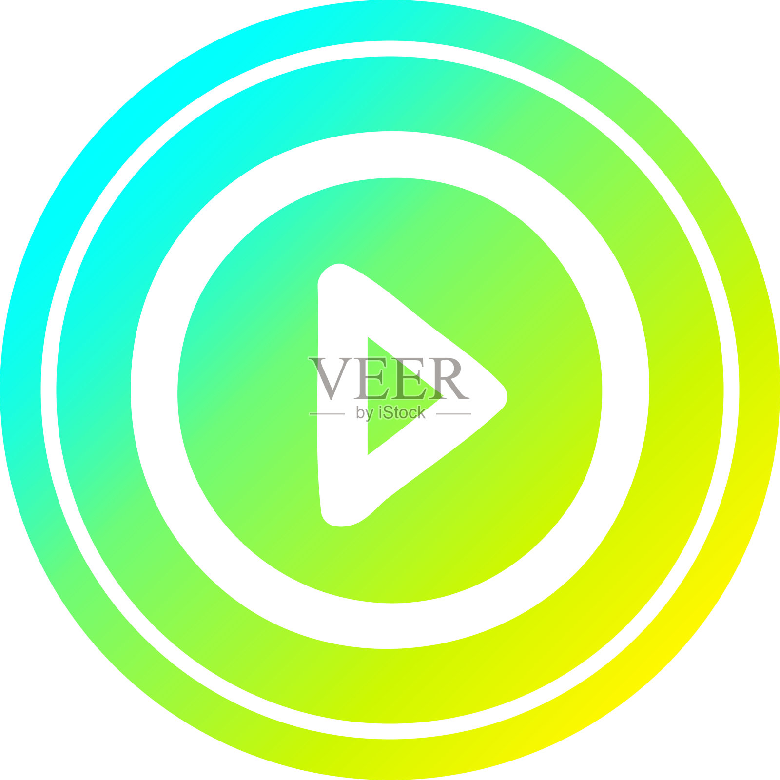 播放按钮圆形图标与凉爽的渐变完成插画图片素材