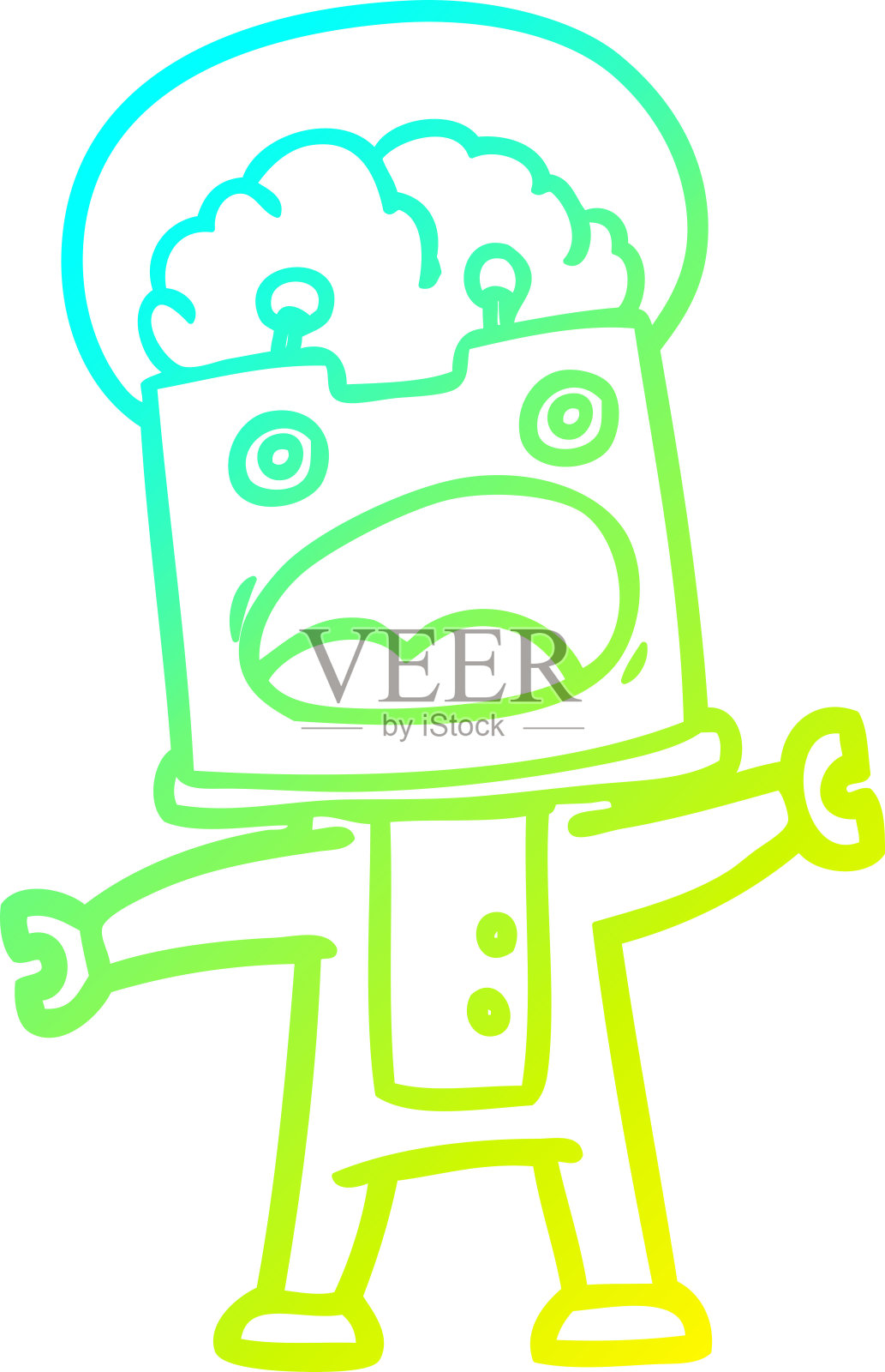 冷梯度线绘制的卡通机器人插画图片素材