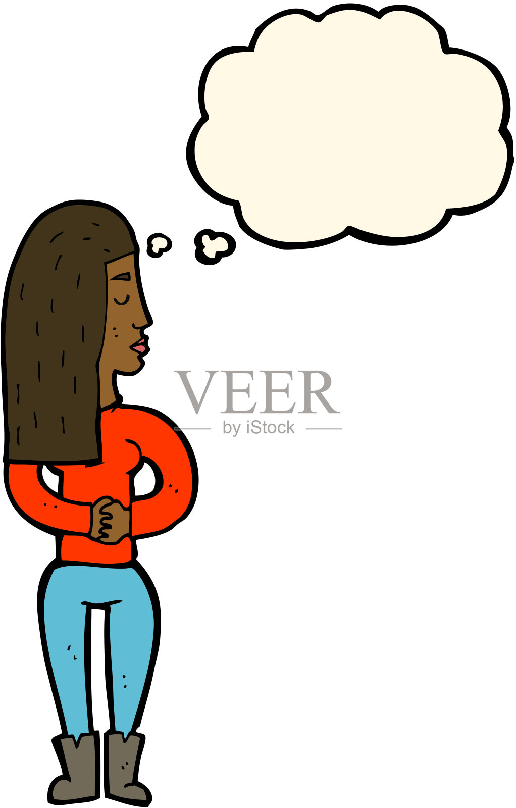 卡通女人忽略与思想泡泡插画图片素材