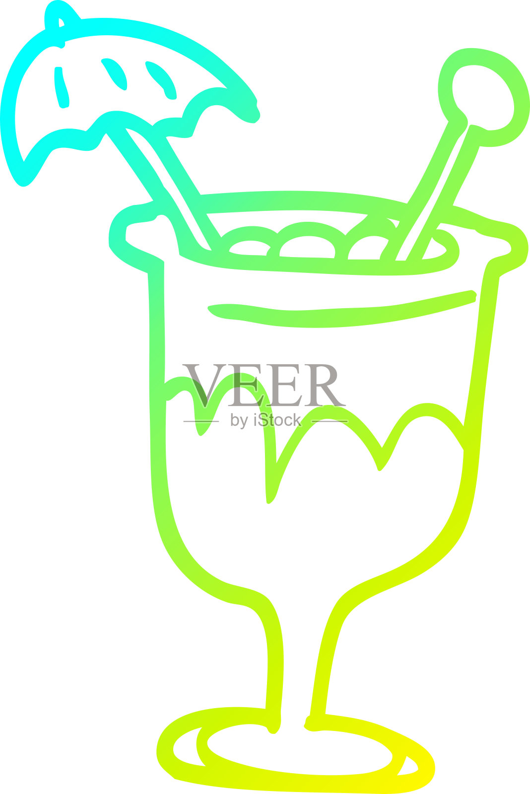 冷梯度线绘制的卡通热带鸡尾酒插画图片素材