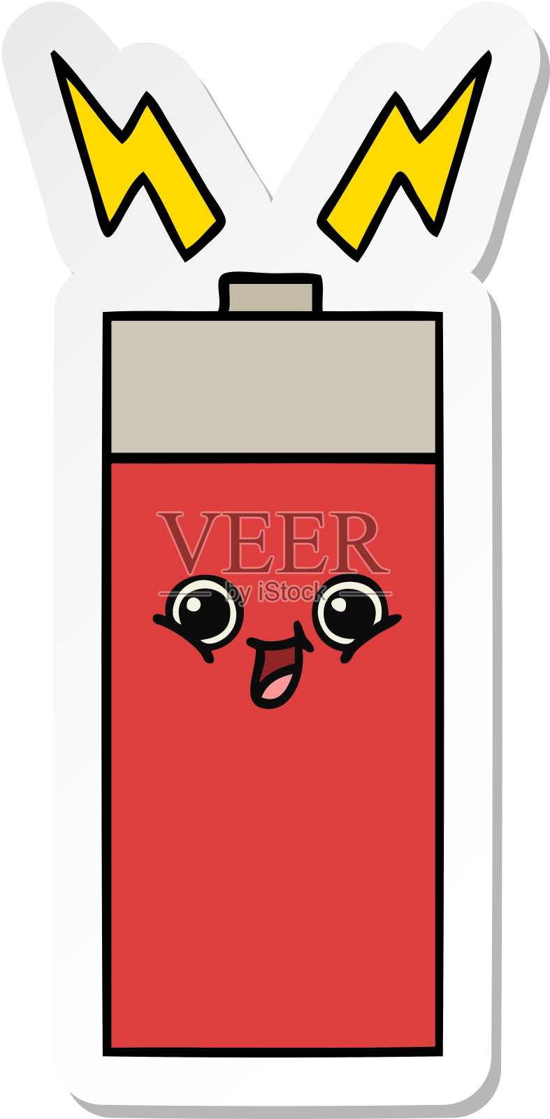 一个可爱的卡通电池贴纸插画图片素材