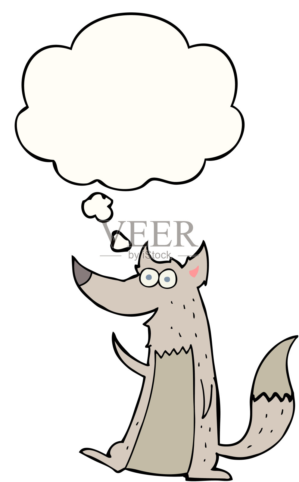 卡通狼与思想泡泡插画图片素材