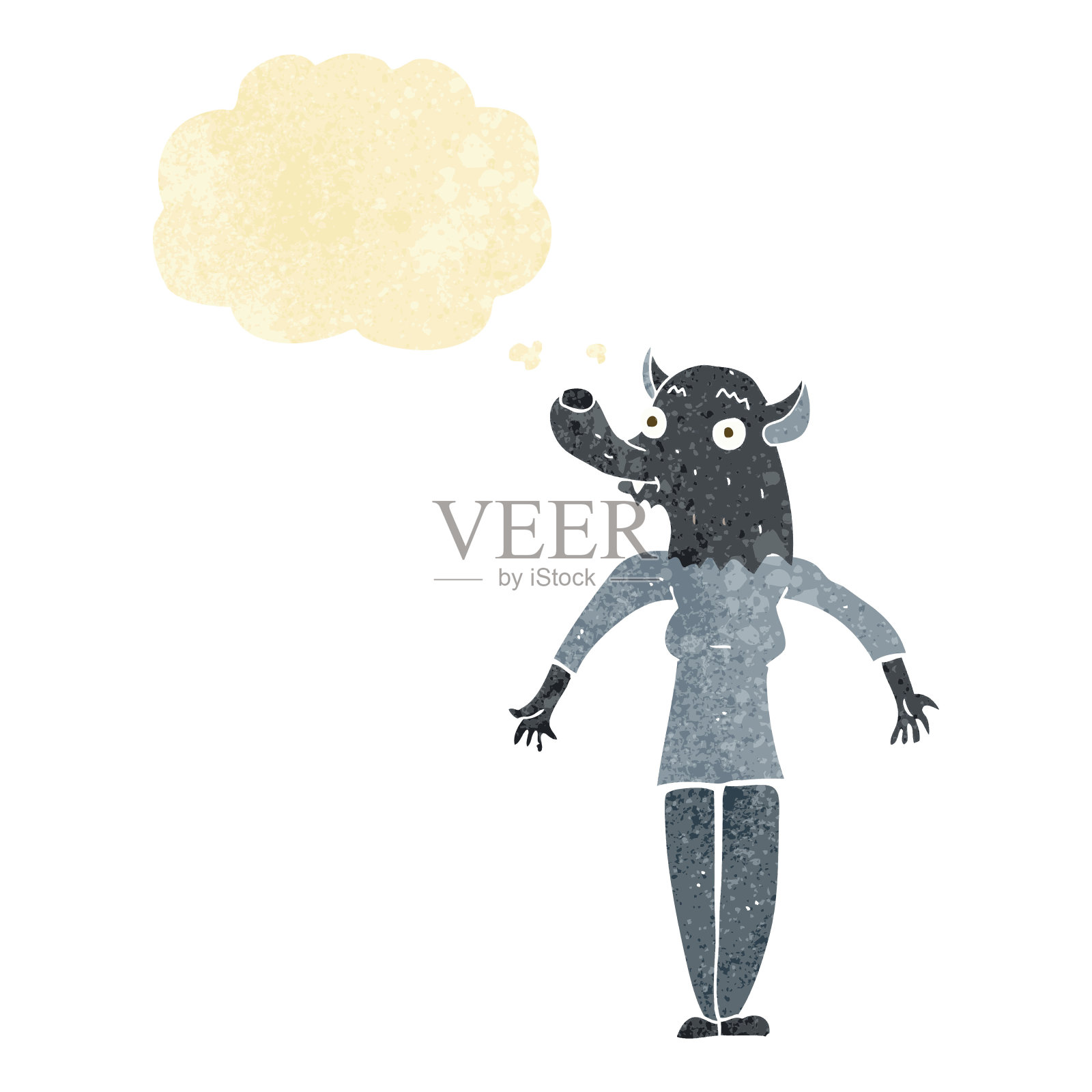 有思想泡泡的卡通狼人女人插画图片素材