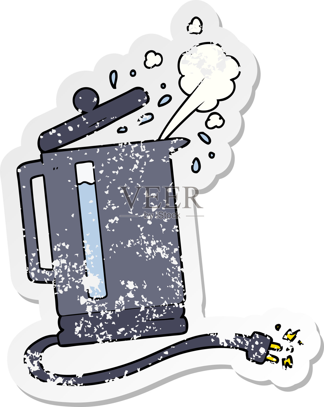 一个卡通电热水壶沸腾的心疼贴纸插画图片素材