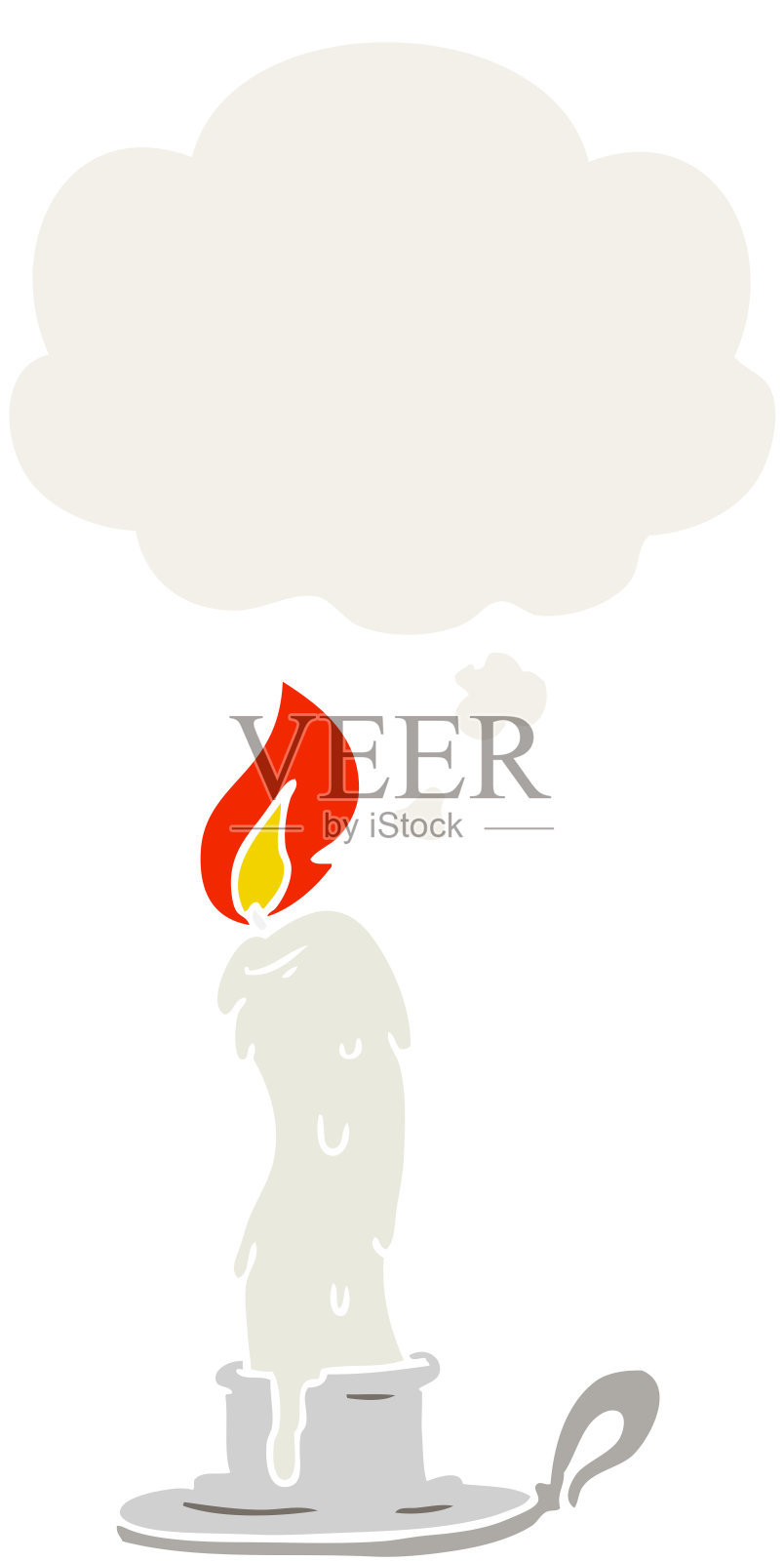 卡通蜡烛与思想泡泡在复古风格插画图片素材